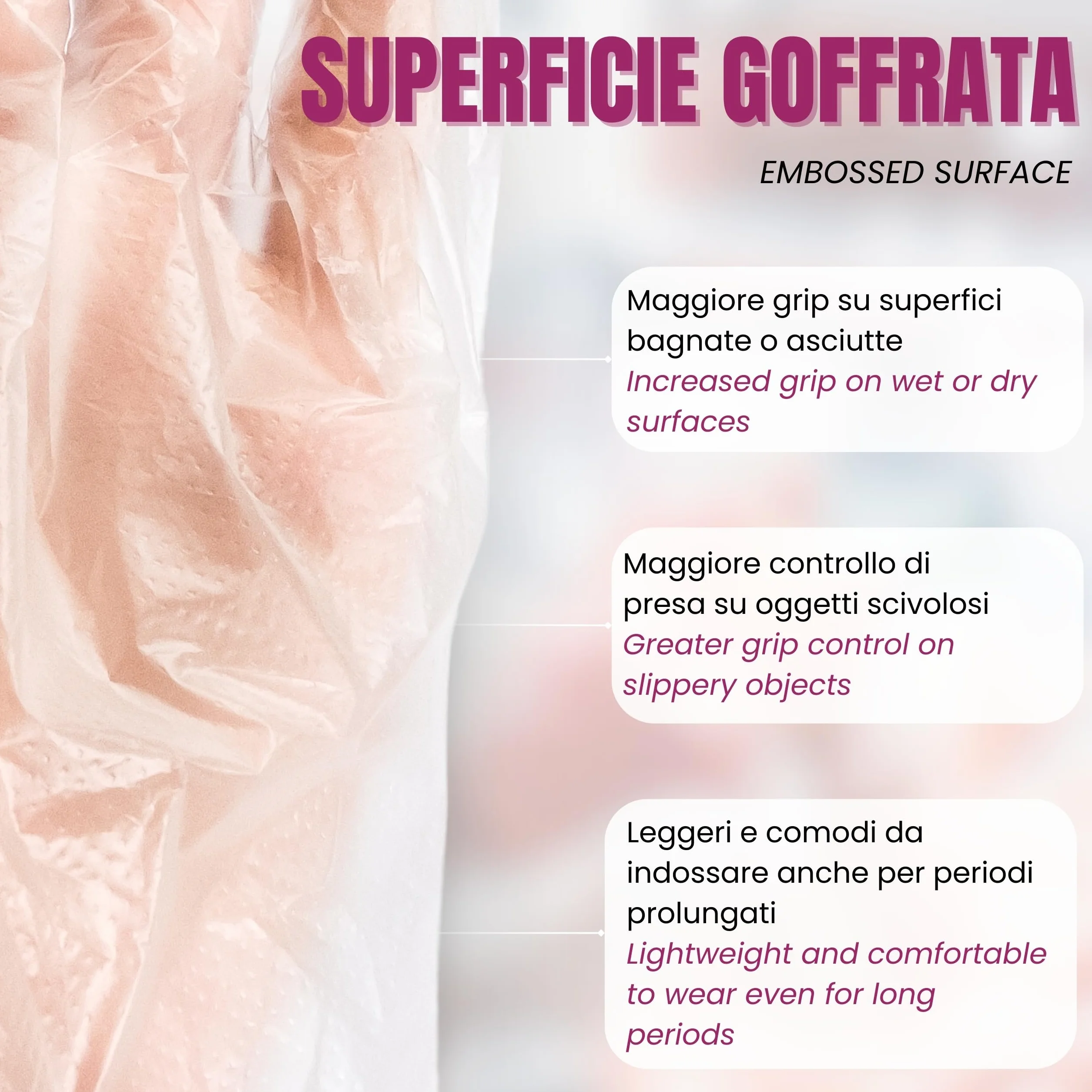 Bottari Guanti Monouso in HDPE Senza Polvere Resistenti per Pulizia
