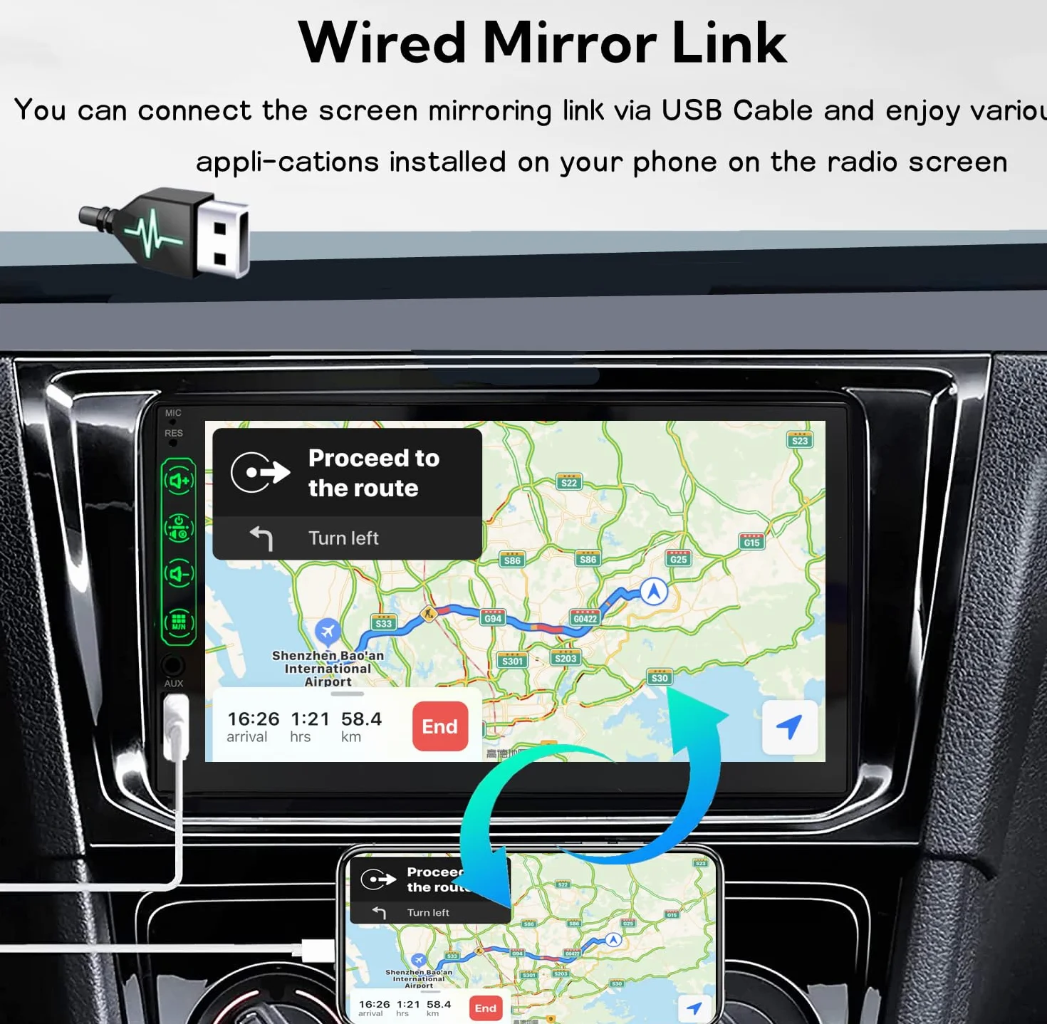 Autoradio 1 DIN con Schermo CarPlay & Android Auto – 7 Pollici Touchscreen Stereo Auto con Schermo, Radio Bluetooth Auto con Mirror Link/USB/FM, Supporta Telecamera Posteriore