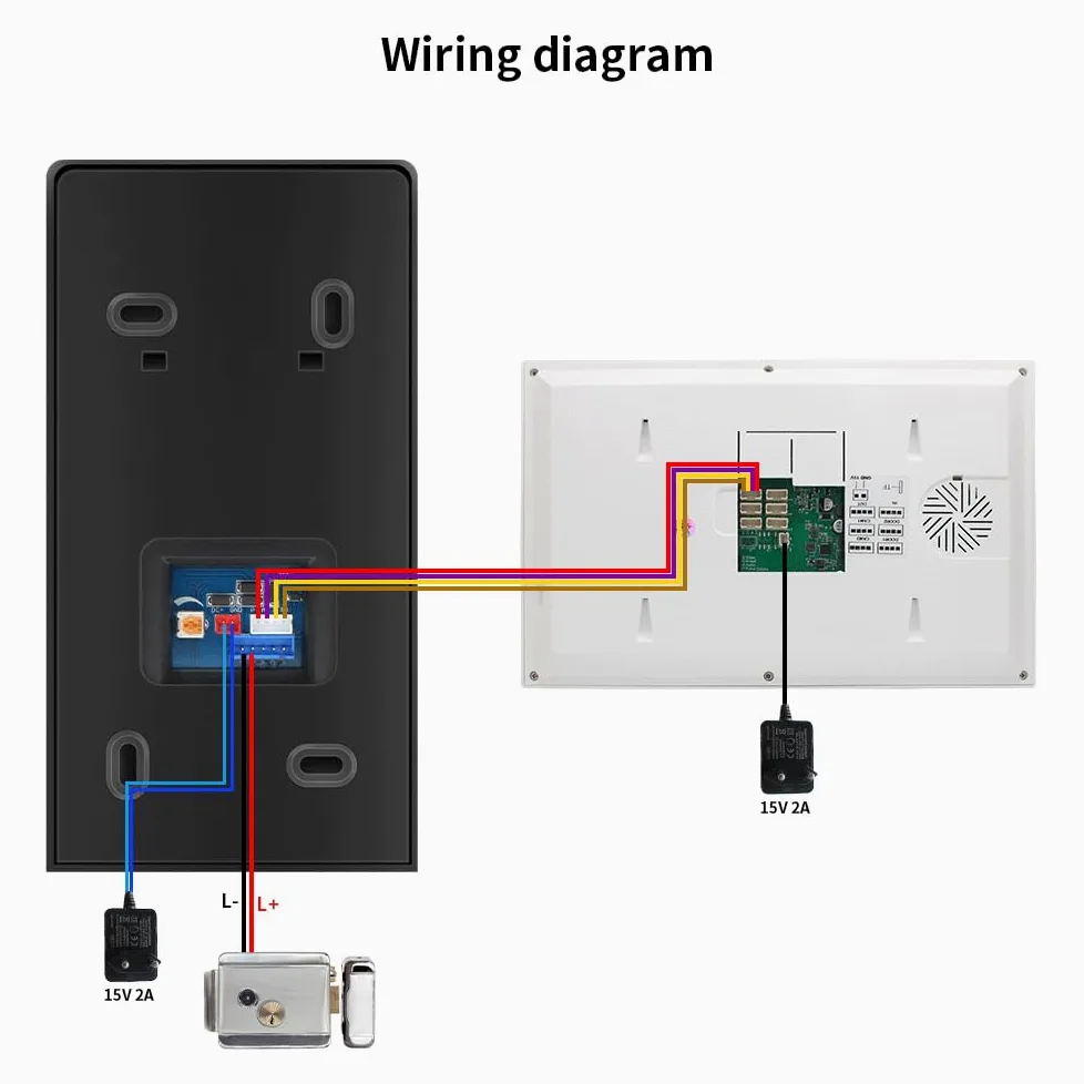 Videocitofono cablato per appartamento, monitor touch da 7 pollici con campanello 1080P, sblocco password scheda RFID con impronte digitali, monitoraggio per casa villa