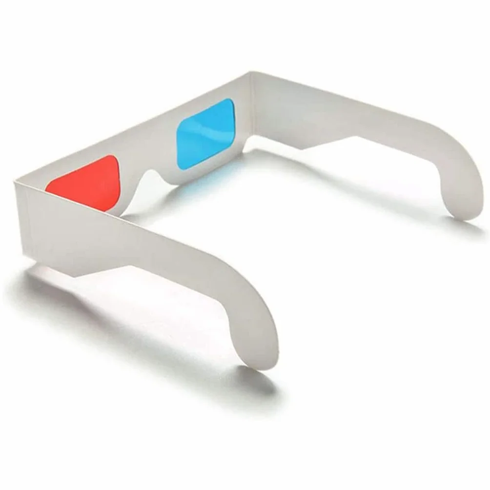 Occhiali di carta 3D, anaglifo rosso e ciano, cornice in cartone bianco, 50 paia