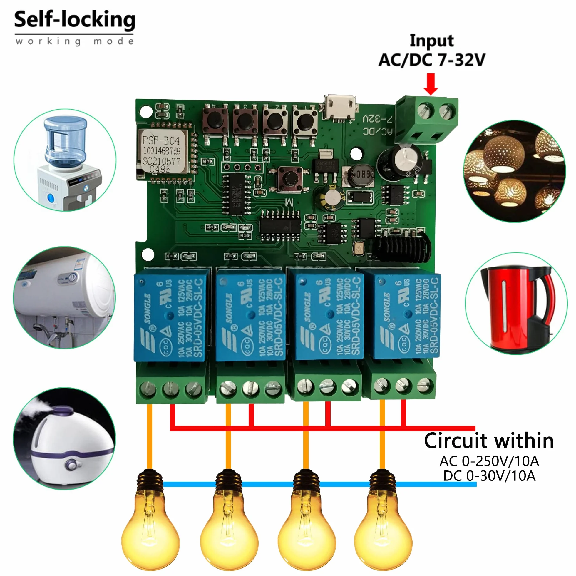 Jane Eyre Relè momentaneo WiFi 4 canali modulo interruttore autobloccante interblocco telecomando RF 433 MHz porta garage eWeLink APP