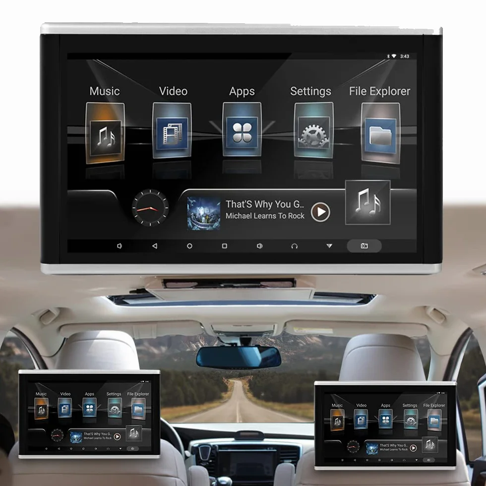 Lettore video WiFi poggiatesta per auto, monitor TV per sedile posteriore dell'auto Android 9.0 con staffa di montaggio, monitor multimediale touch screen IPS, supporto video HD 1080P