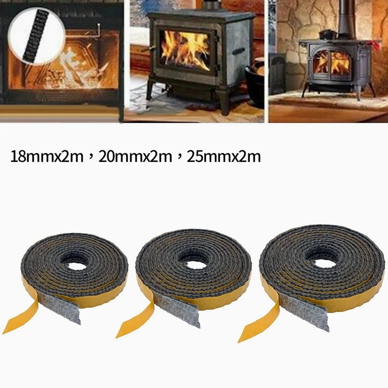 Guarnizione Stufa a Legna Corda for stufa piatta nera da 20/25 mm x 2 m | Guarnizione autoadesiva in fibra di vetro for camino, guarnizione for porta del camino(25mmx2m)