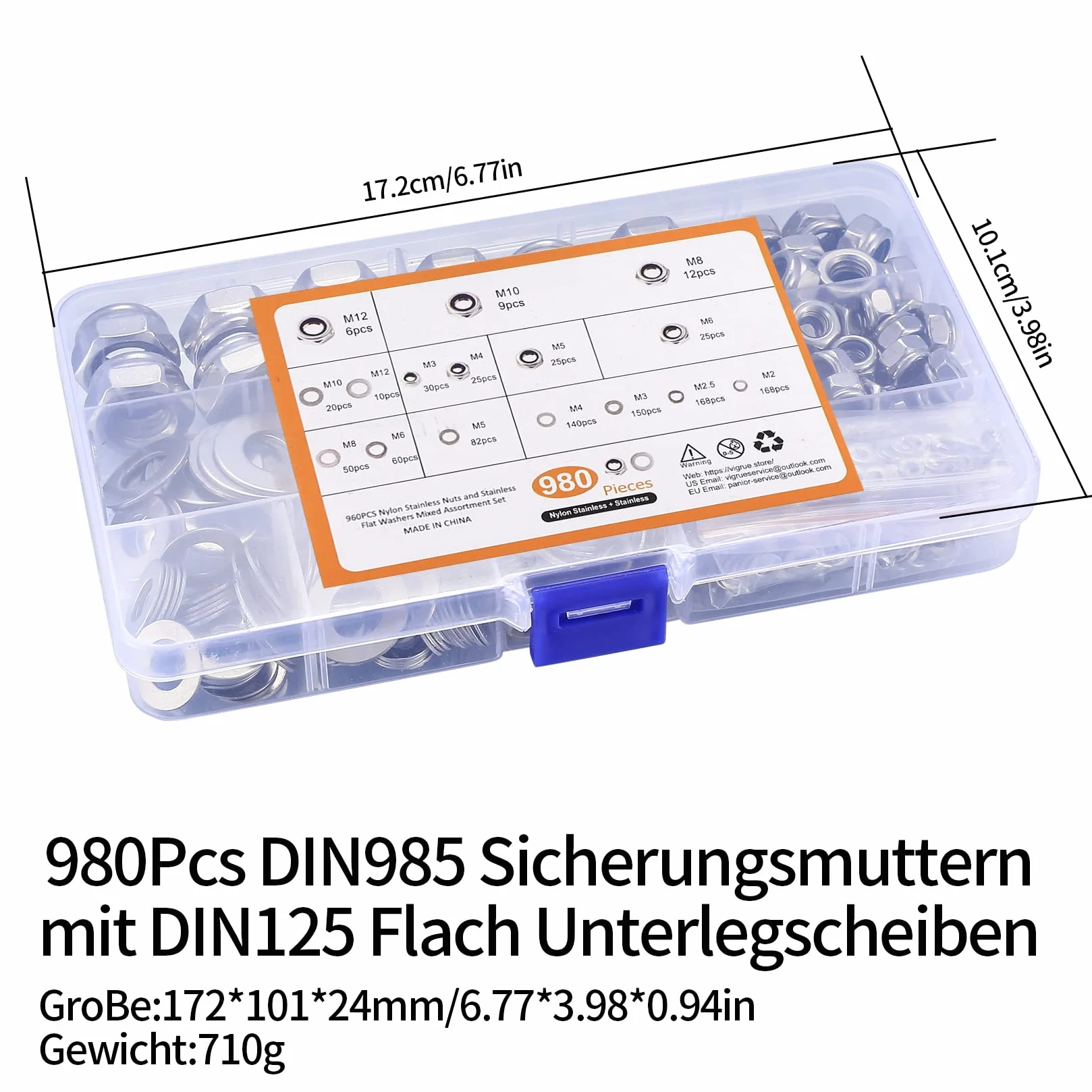 Dadi Esagonali di Bloccaggio con Rondelle Piatte Set, Acciaio Inox M2.5-M12