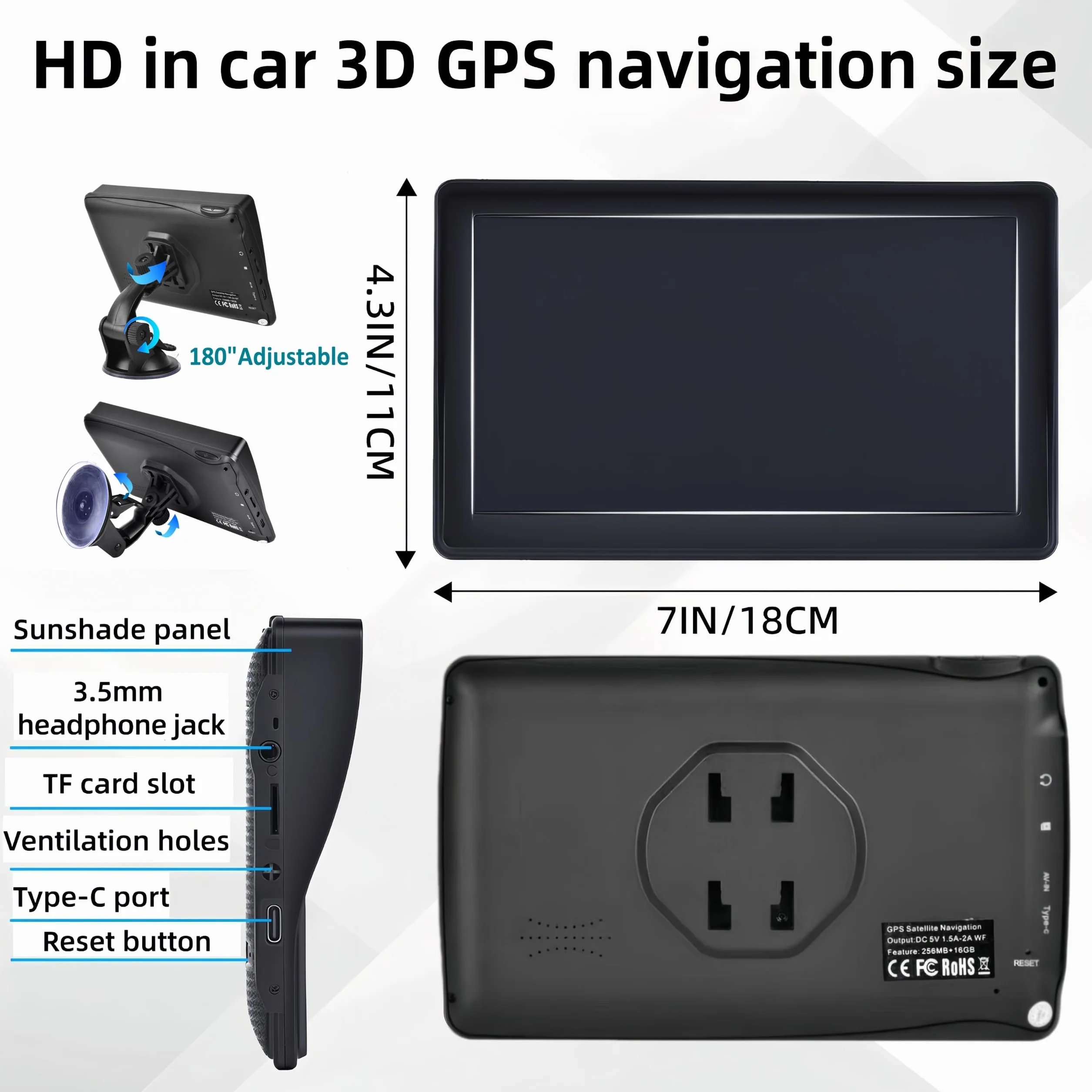 Navigatore GPS, navigazione GPS touchscreen da 7 pollici per auto, camion, camper, con informazioni sul traffico, mappa Europa 2025, aggiornamenti gratuiti a vita, guida vocale reale della direzione