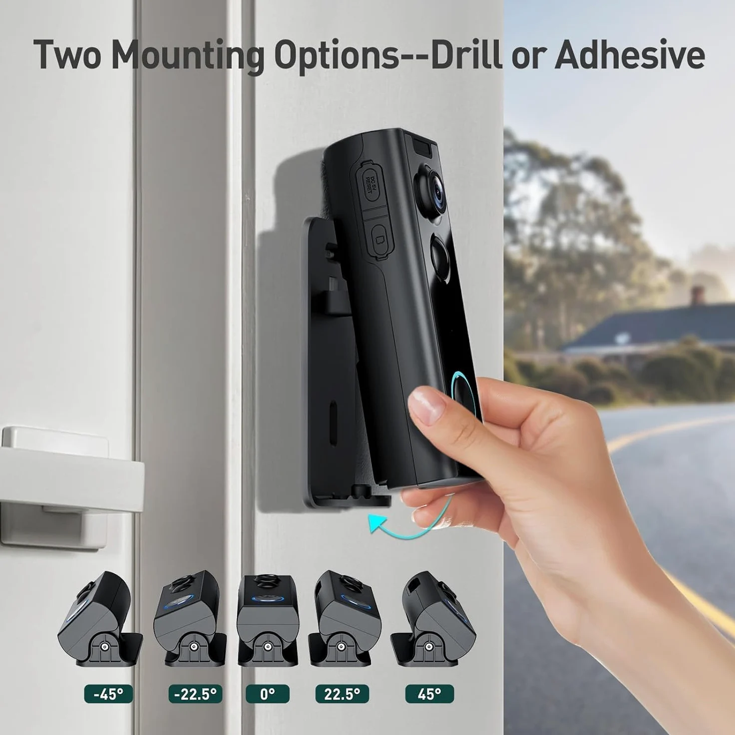 Videocitofono wireless senza abbonamento, videocamera di sicurezza HD 2K wireless locale/cloud con staffa multi-angolo, Wi-Fi 2,4 GHz, funziona con Alexa e Google Home