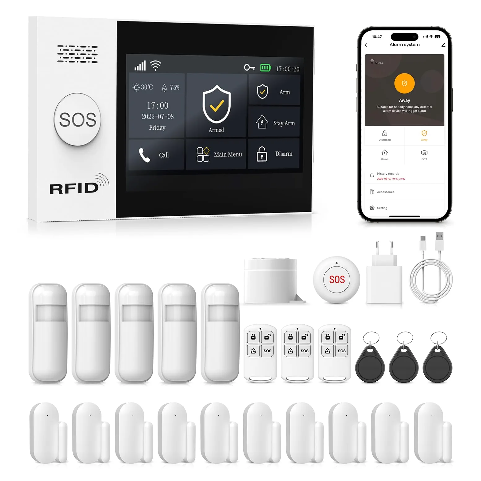 PGST kit sistema di allarme antifurto casa wireless domestico WiFi/4G SIM, APP Tuya Smartlife, RFID, sirena, sensori porta finestra, rilevatore di movimento