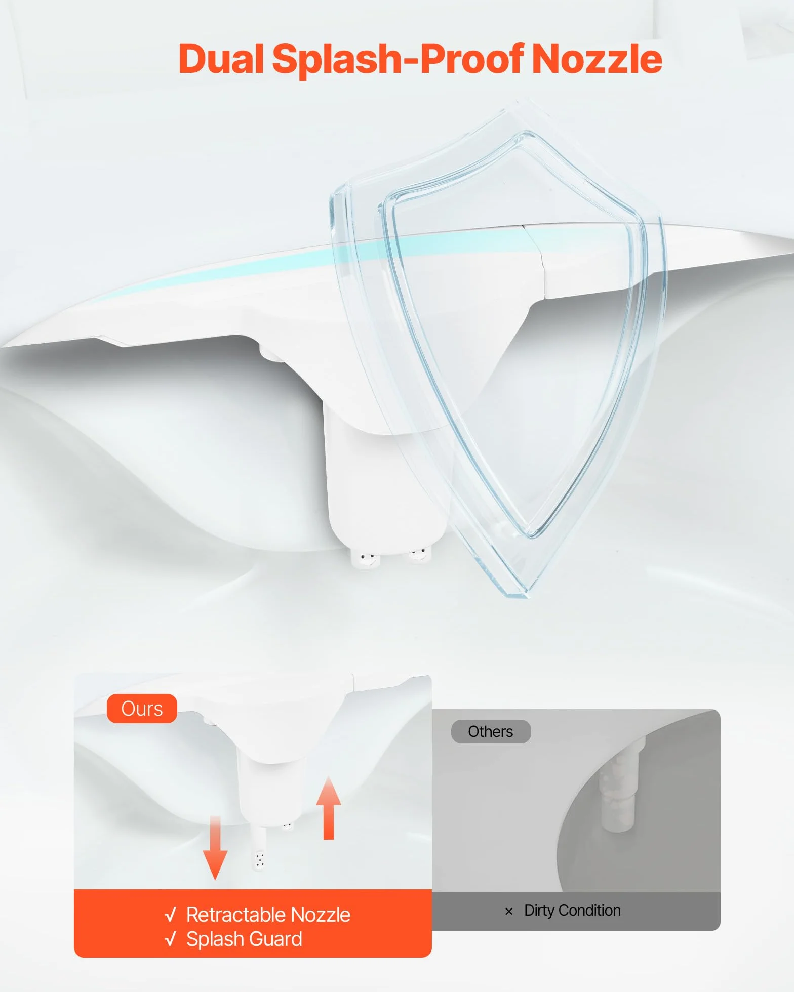 VEVOR Attacco per WC Bidet da 7 mm Ultrasottile con 2 Ugelli Retrattili Acqua Fredda Calda Pressione Regolabile