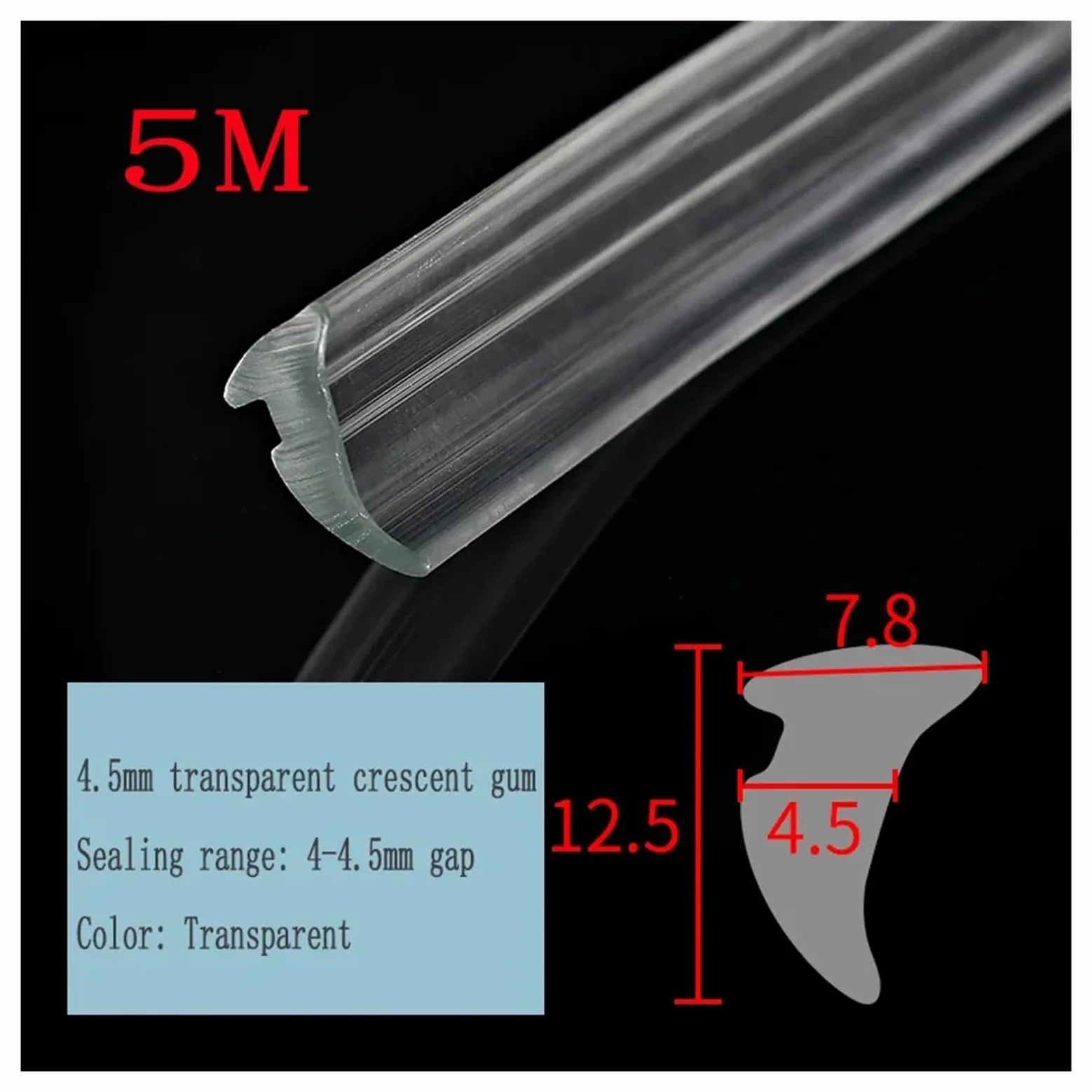 Guarnizione Doccia Sottoporta Sigillo fisso trasparente in PVC 5M | Striscia di tenuta for hardware domestico for isolamento acustico for porta del bagno(Transparent 4.5mm 5M)