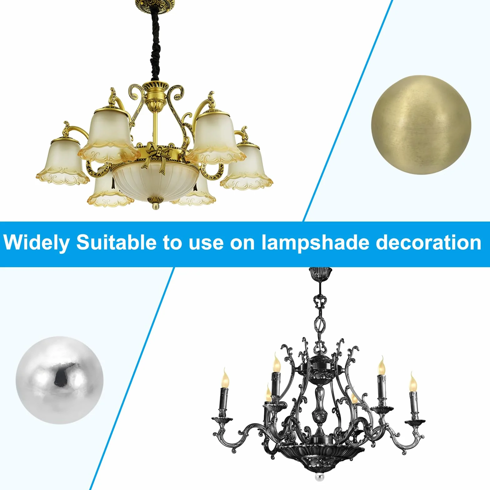 PATIKIL 25mm Pomelli per Lampada a Sfera, Bronzo - Solido Ottone Vite Cappuccio Dadi con Adattatore Riduttore per Lampade