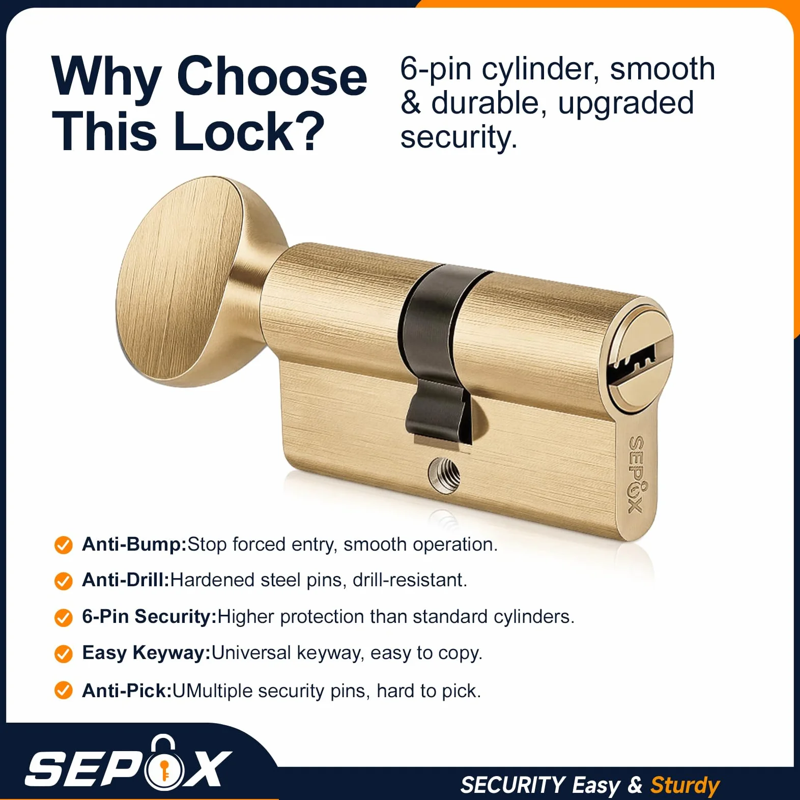 SEPOX Cilindro europeo per porta, 3 cilindri euro e 1 giro a pollice, in ottone, 60 mm, con stesse chiavi, ad alta sicurezza, chiave al computer