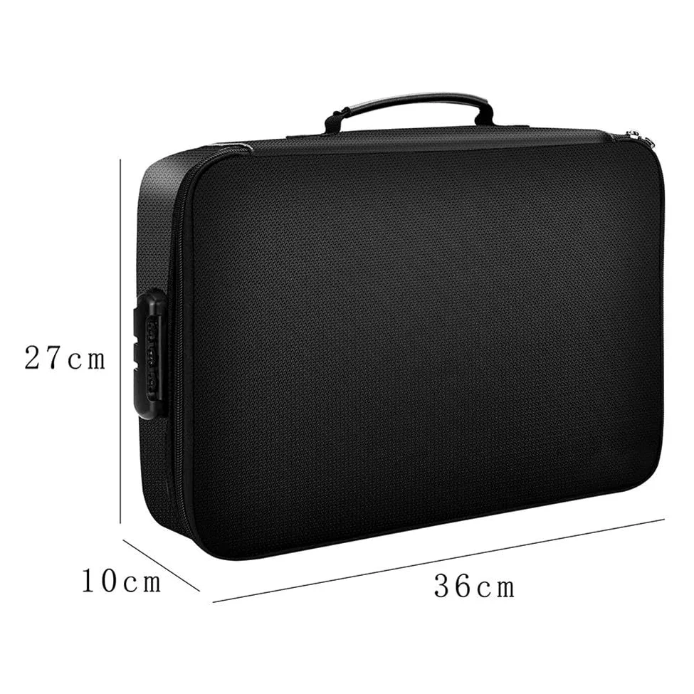 Borsa portadocumenti ignifuga, resistente al fuoco, sicura per oggetti di valore, organizer impermeabile in fibra di vetro con strato di blocco del segnale, grande capacità, nero, 30,5 x 21 cm