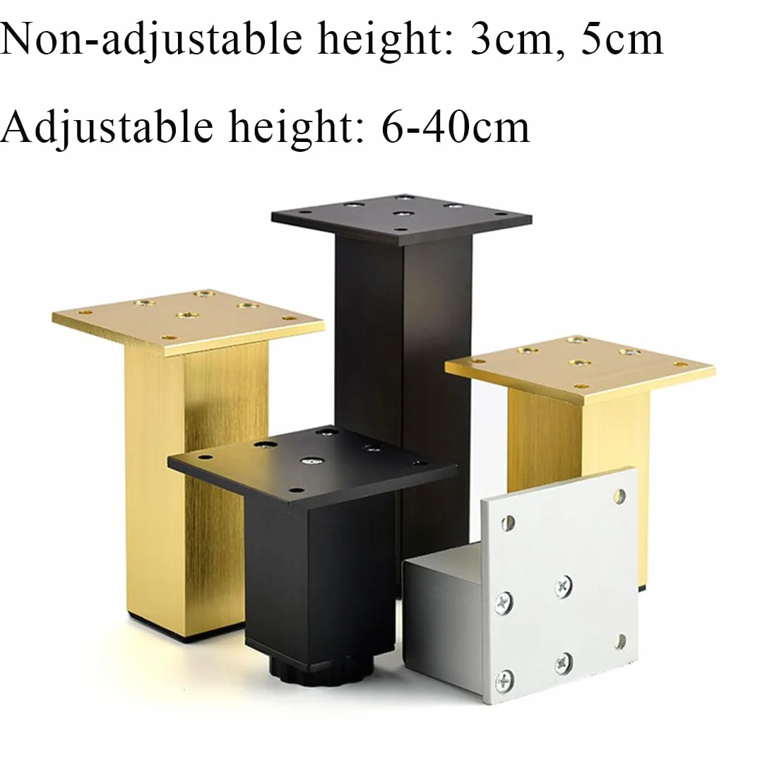 Generico Gambe per Mobili in Oro Set di 4 Piedini da Cucina Quadrati Regolabili in Altezza: 6-40 cm Gambe per Divani in Lega di Alluminio Gambe per Tavoli - 35 cm/13,8 Pollici