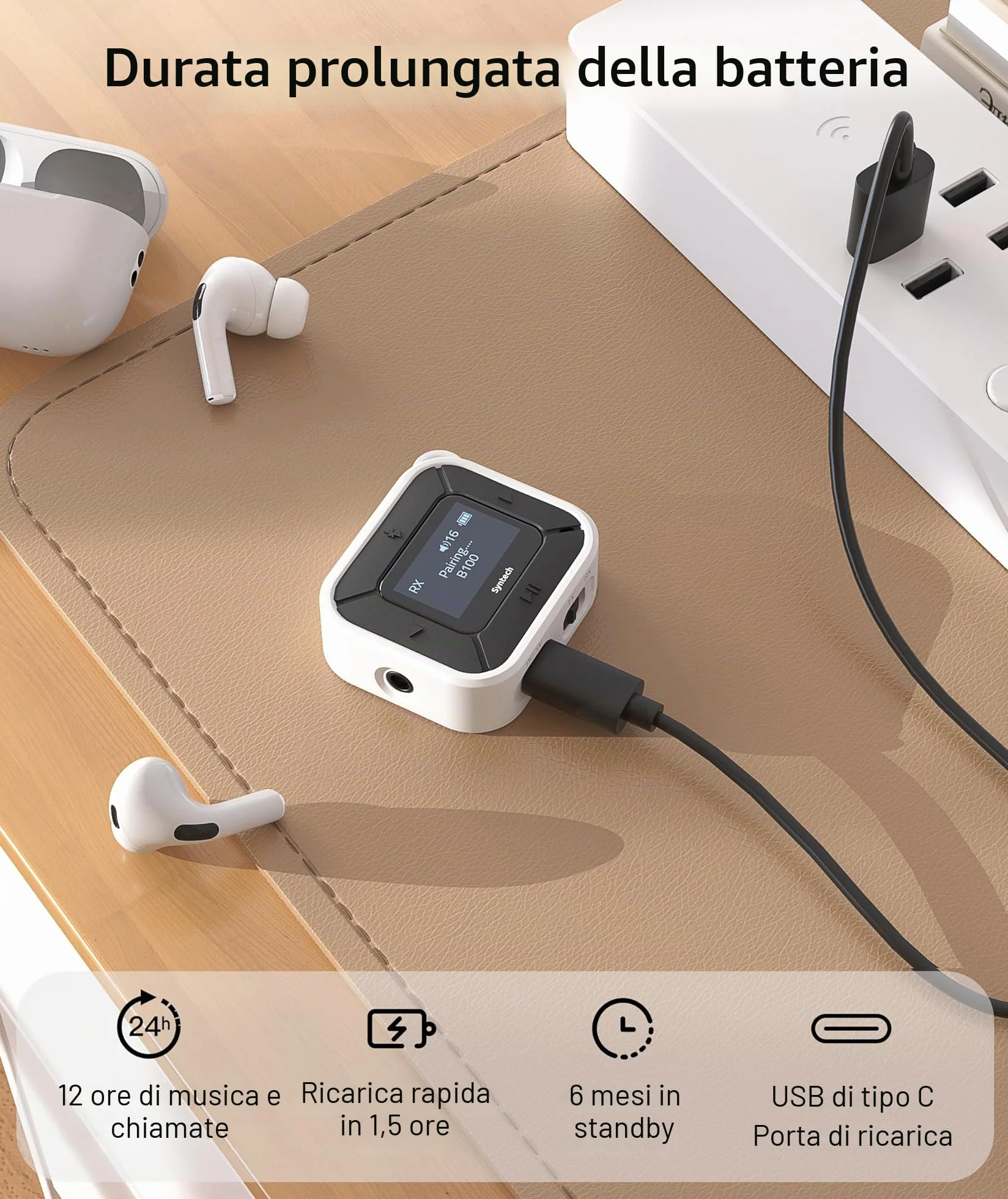 Syntech Aereo Bluetooth Trasmettitore Ricevitore con Extra Dual 3.5mm AUX Adattatore, LED Display A Bassa Latenza Dual Link Bluetooth 5.3 Auricolare Adattatore per Auto AirPods Cuffie senza Fili