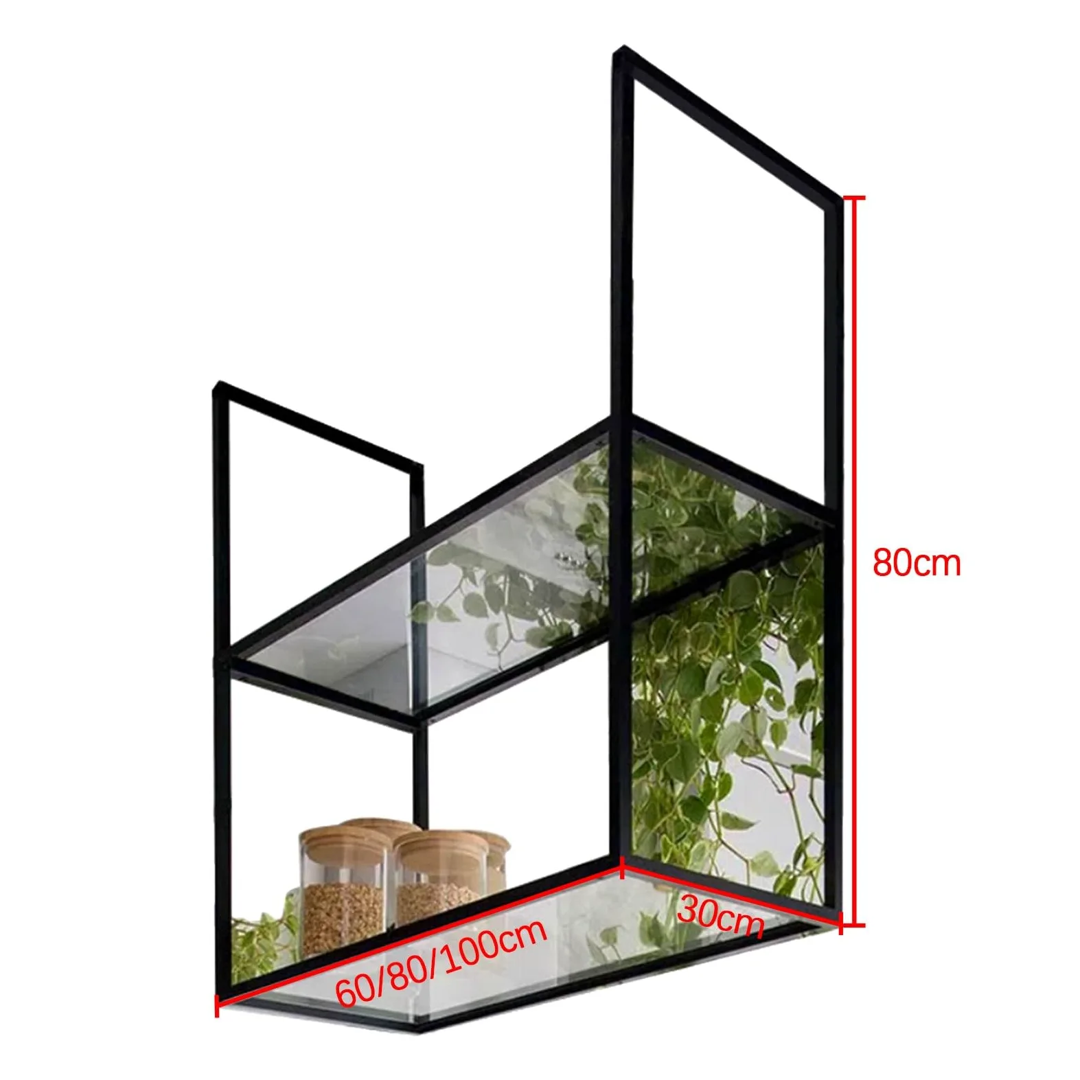 Mensole sospese da parete in ferro, 60 x 3 cm, per interni, per cucina, bar e casa, supporto per piante in vetro acrilico e decorazione da parete moderna soluzione di archiviazione