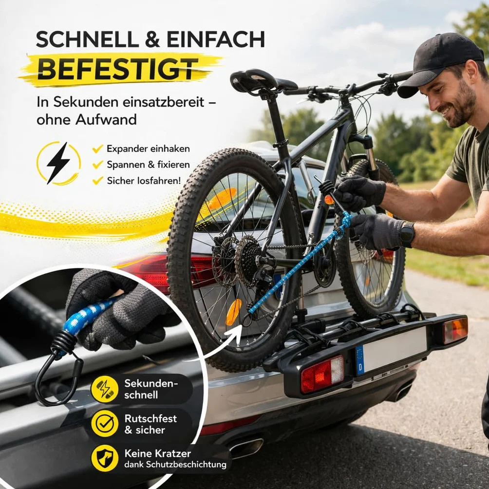 Set di 10 espansori multiuso con ganci e tendicinghie extra forti per campeggio, auto e bicicletta, cinghie di tensione e gomma di tensione, accessori per auto