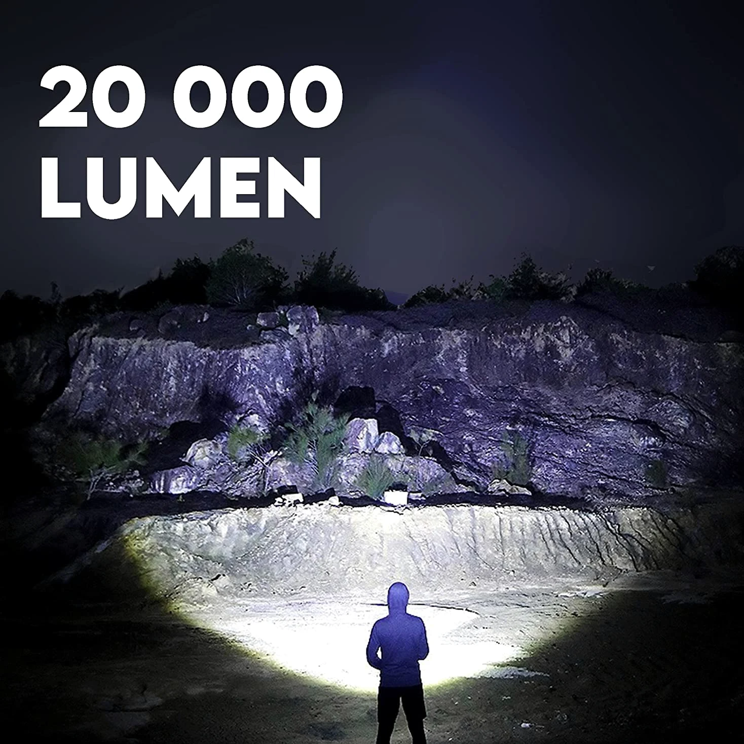 Torcia Led Militare Ricaricabile Powerbank, Lampada Potente 100W 20000 Lumen, Portatile Super Luminosa con 4 Modalità, Luce con Treppiede Supporto, per Pesca Caccia Campeggio Escursionismo Trekking