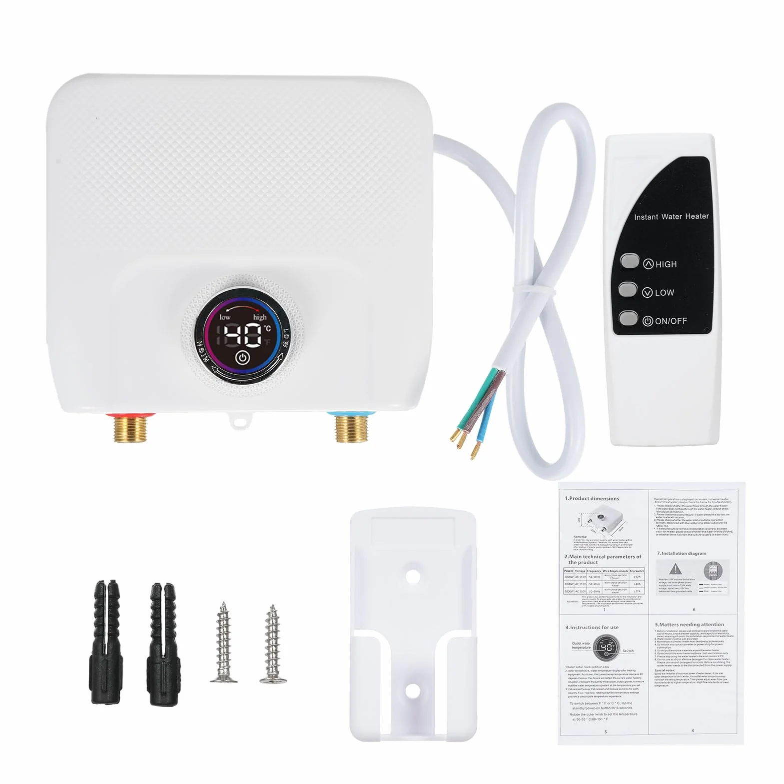 Scaldacqua istantaneo 6500W,Scaldacqua elettrico senza serbatoio per lavello da cucina bagno,con telecomando,display a LED che indica la temperatura