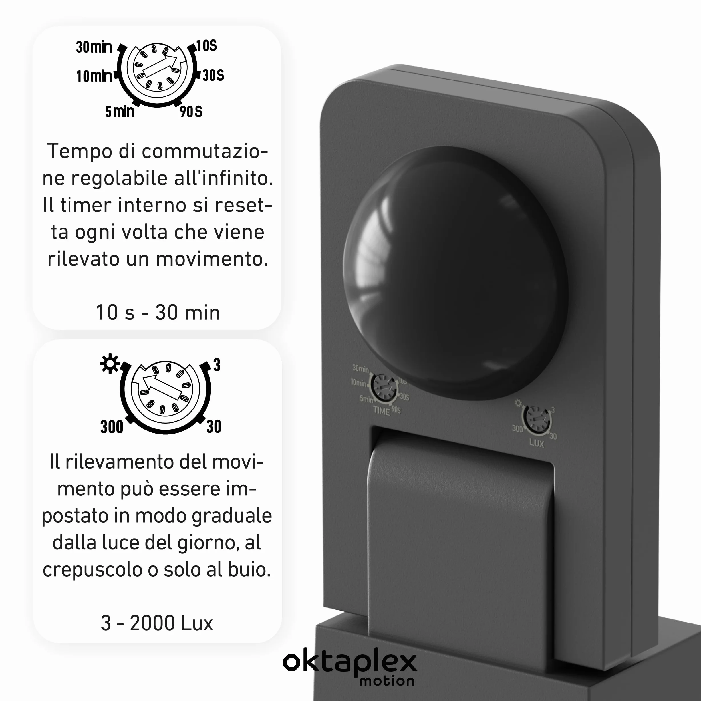 Oktaplex Tea set da 2 sensori di movimento per esterni antracite 9 m | Sensore di movimento da superficie orientabile 360 ​​gradi 9 m IP65 230 V per soffitto e parete