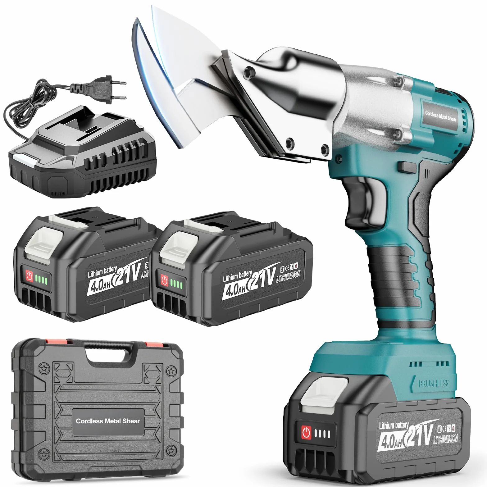 Macché? Forbici Elettriche 18V per Metallo Senza Fili con Batterie Makita Compatibili 4000mAh, Testa Girevole 360°