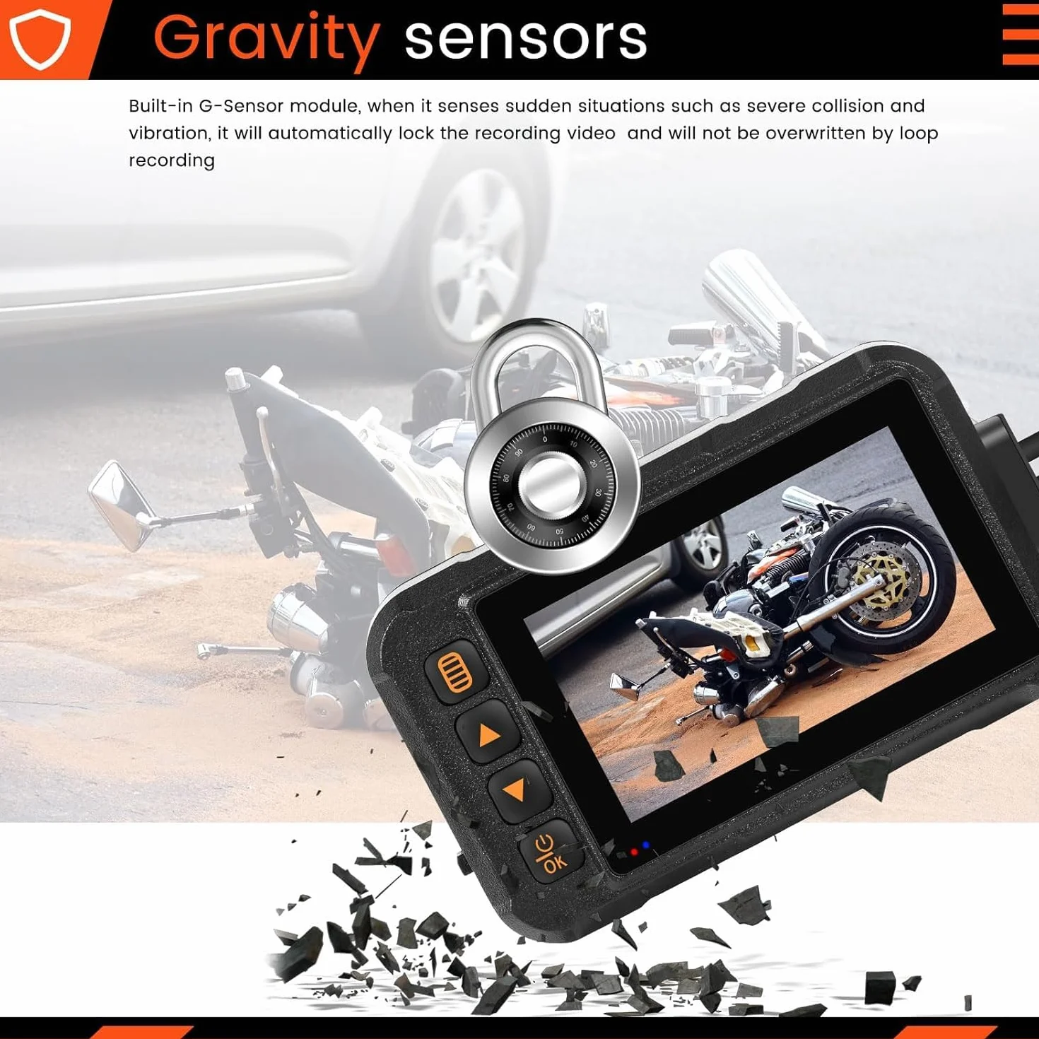CAMECHO Moto Dash Cam 3 Pollici Schermo con 64GB TF Scheda, IP67 Impermeabile Doppia Telecamere Grandangolare 120 Gradi 90 Gradi Fotocamera per Moto con HDR, G-Sensor, Registrazione in Loop