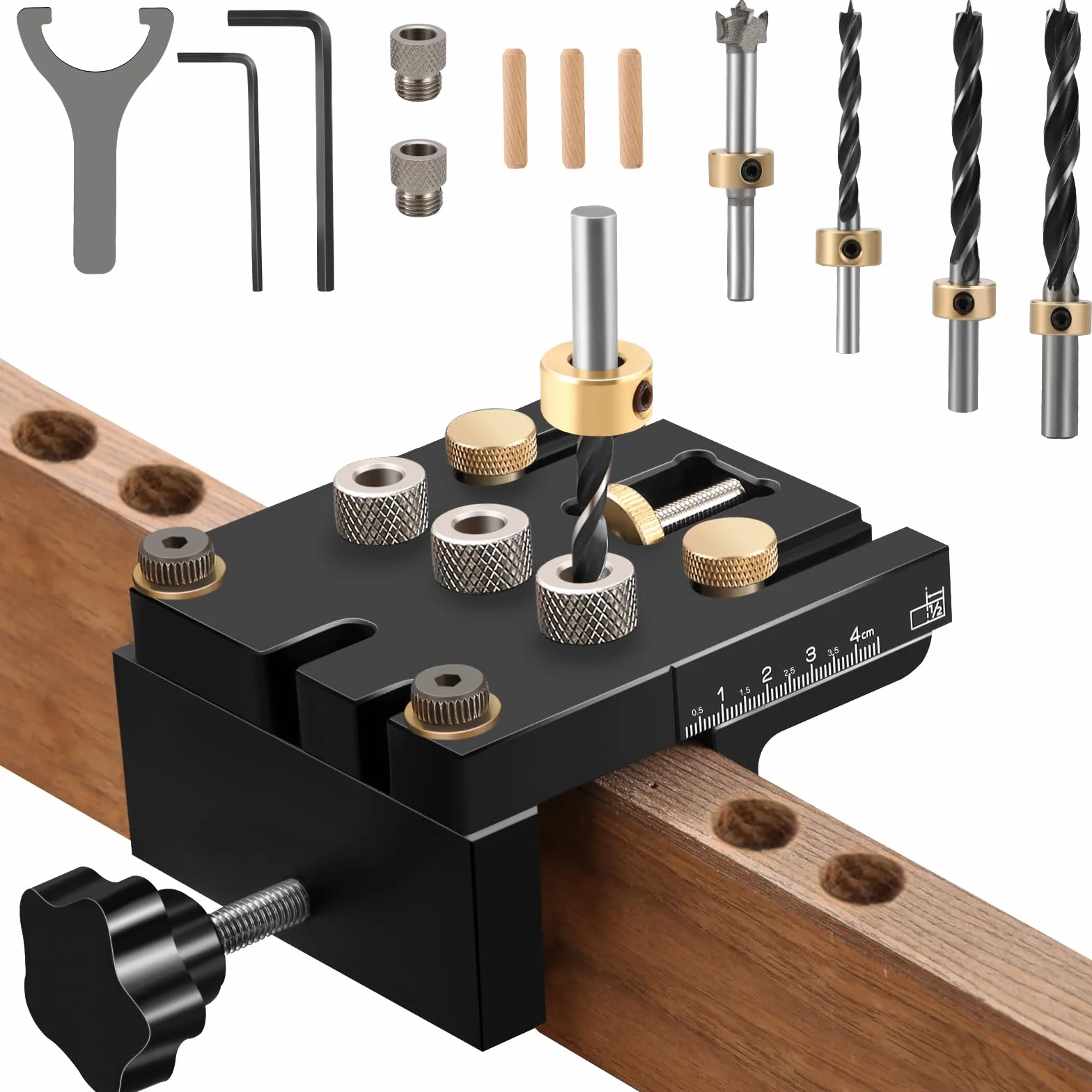 Idong 3in1 Dima per Fori a Tasca 6/8/10/15mm, Kit di Guida Trapano per Legno 5-60mm