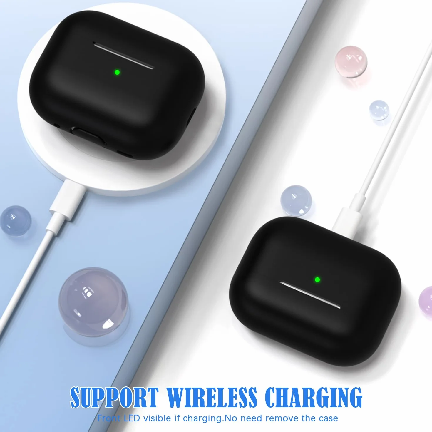 Custodia per AirPods Pro di seconda generazione, Custodia per AirPods Pro in morbido silicone anticaduta e antiurto Skin Touch con portachiavi e kit di pulizia,Nero