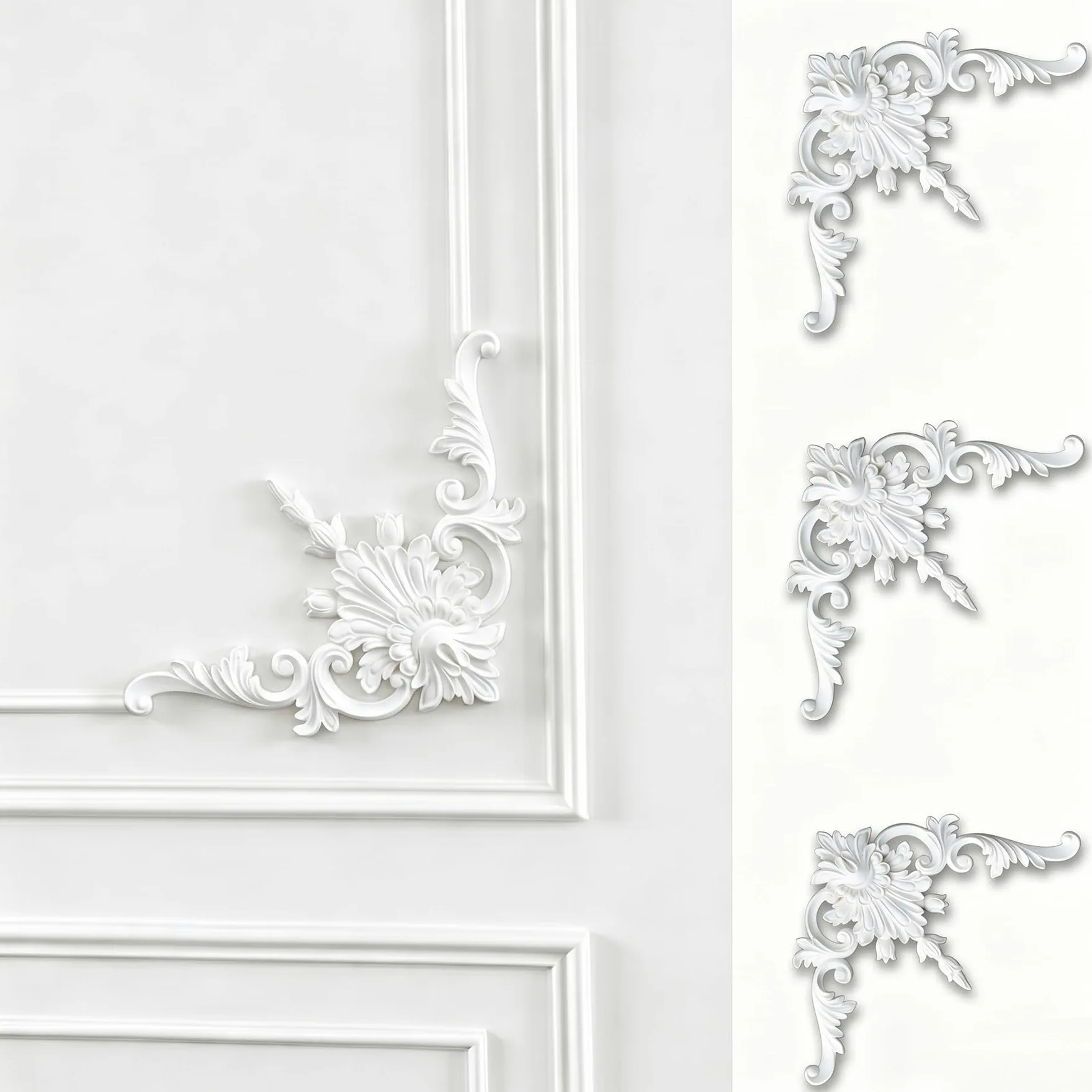 4 PCS Angolari Decorativi per Pareti E Soffitti in PU Modanature Angolari 3D con Decorazioni Floreali Profili Decorativi Verniciabili per Cornici E Angoli Elegante Finitura