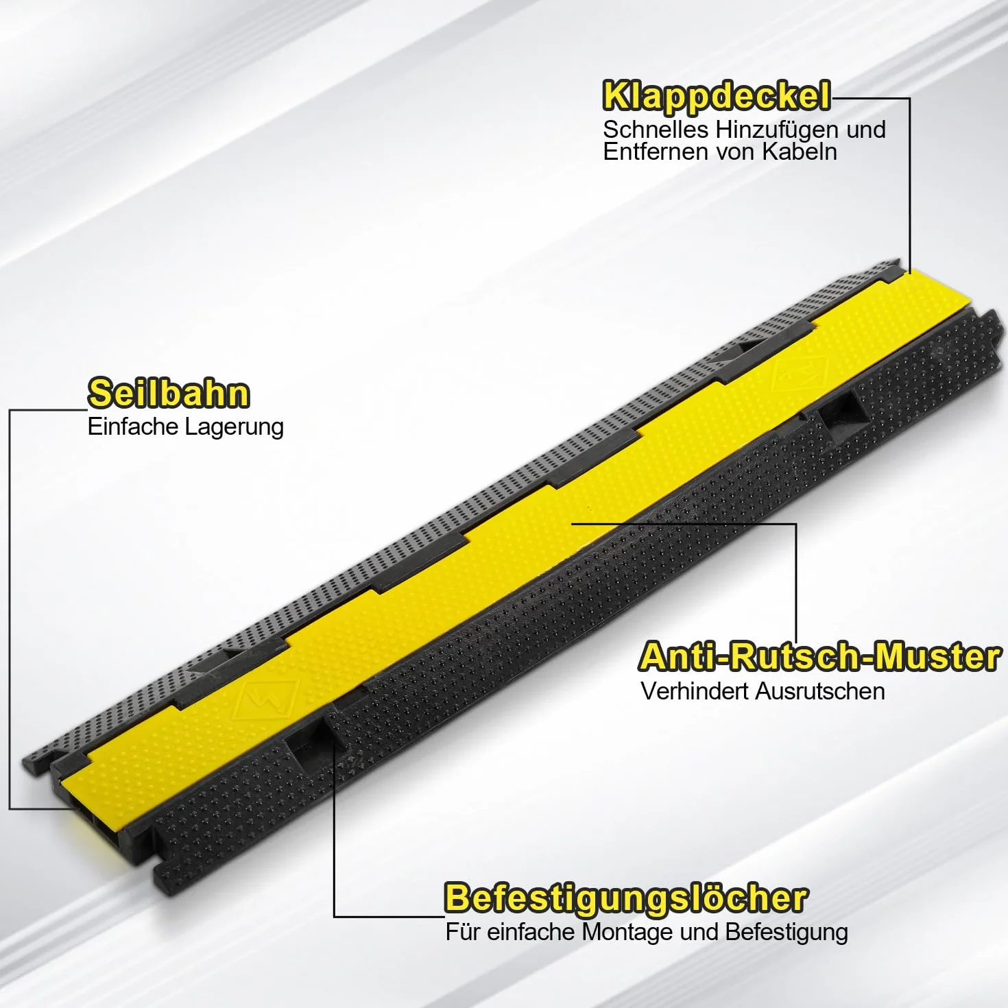 Ponte cavi 3 pezzi 2 canali 101x25x5 cm gomma nero modulare protezione per parcheggi