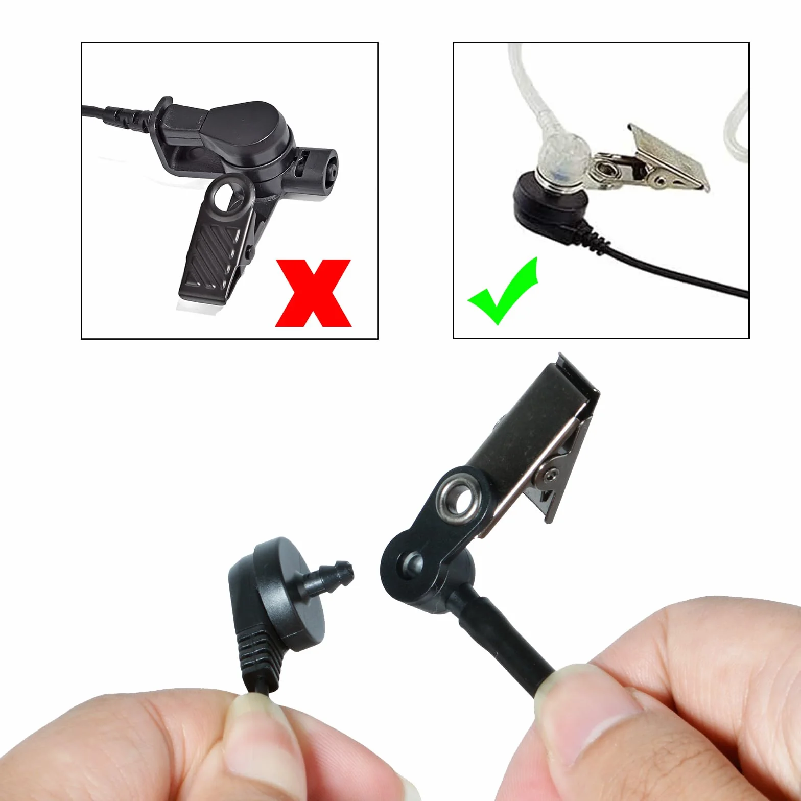 Tubo audio acustico nascosto in nylon lavorato a maglia con clip compatibile con Motorola Kenwood Baofeng Walkie Talkie FBI Security Earpiece Headset (Nero, 1)