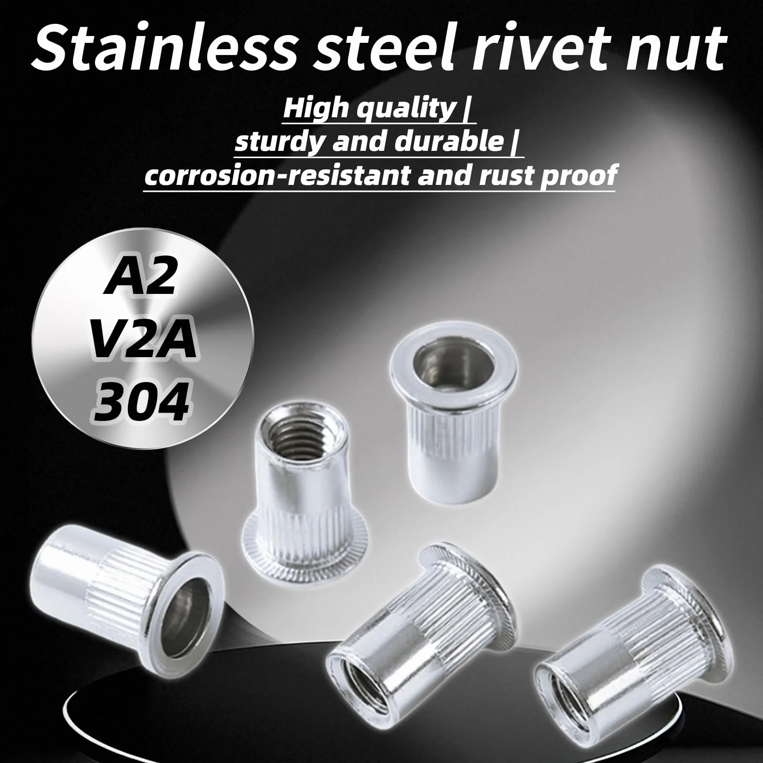Dadi Rivetti Filettati in Acciaio Inox M5 a Testa Piatta, 50 Pezzi per Fissaggi in Legno e Metallo
