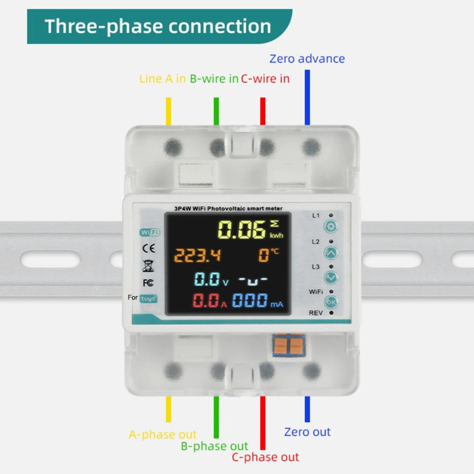 Smart 3 Phase WiFi Contatore di energia 100A Display LCD Monitor di energia Analizzatore di consumo energetico con protezione da sovratensioni per il sistema solare domestico industriale
