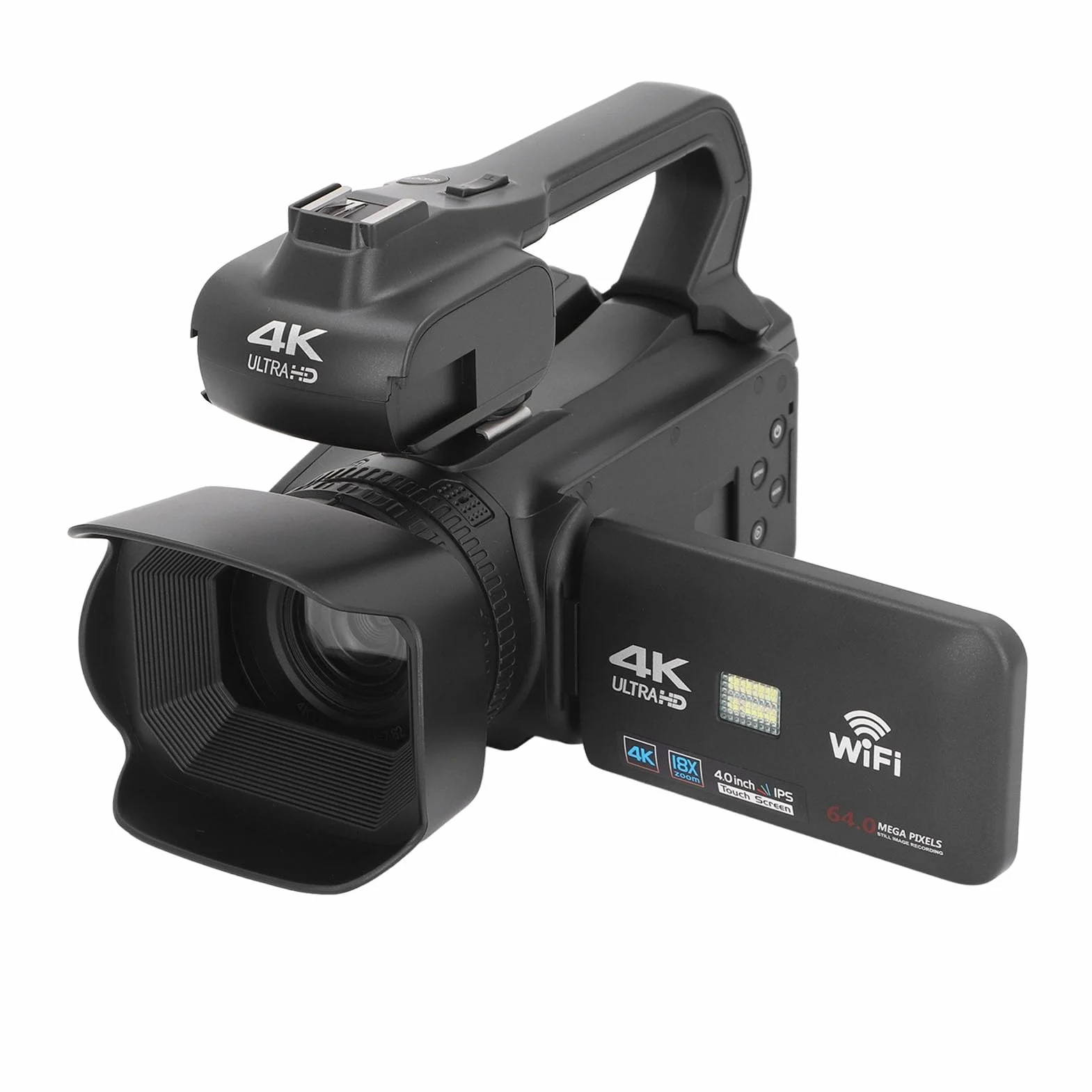 Dpofirs Videocamera 4K UHD, Videocamera WiFi 64MP con Zoom Digitale 18X con Touch Screen da 4 Pollici, Videocamera per Portatile NightVision con Luce di Riempimento Webcam per