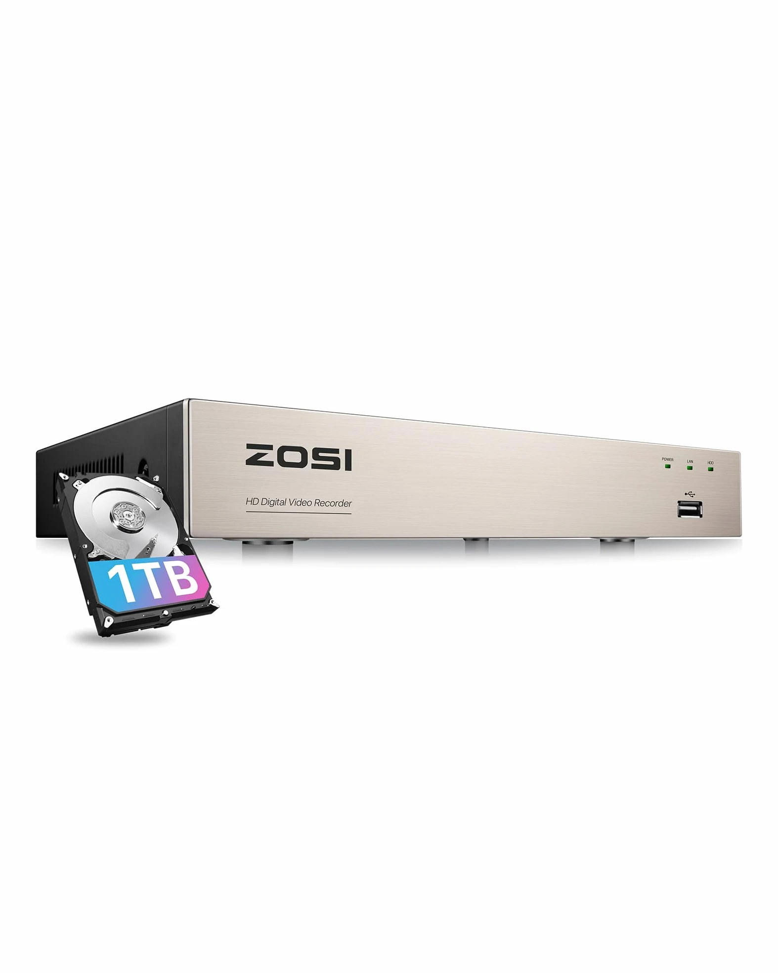 ZOSI 1080P 8CH Videoregistratore Digitale con 1TB Hard Disk, H.265+ DVR a 8 Canali, Rilevamento di Movimento, Registrazione 24/7, Supporta AHD/CVBS/CVI/TVI, Controllo Remoto