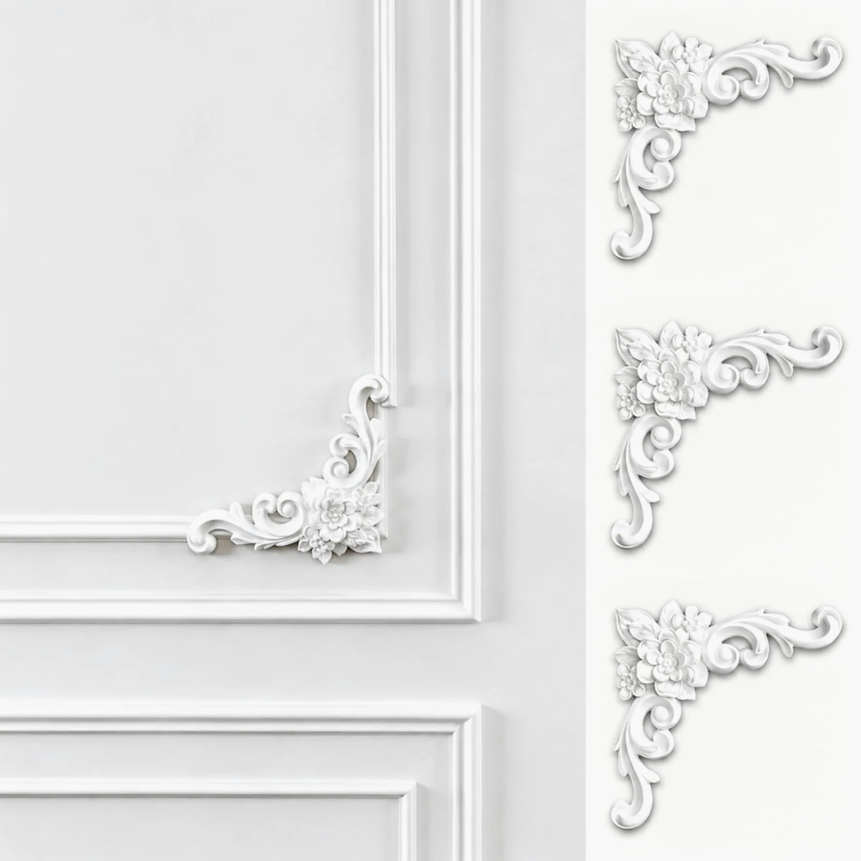 4 PCS Angolari Decorativi per Pareti E Soffitti in PU Modanature Angolari 3D con Decorazioni Floreali Profili Decorativi Verniciabili per Cornici E Angoli Elegante Finitura