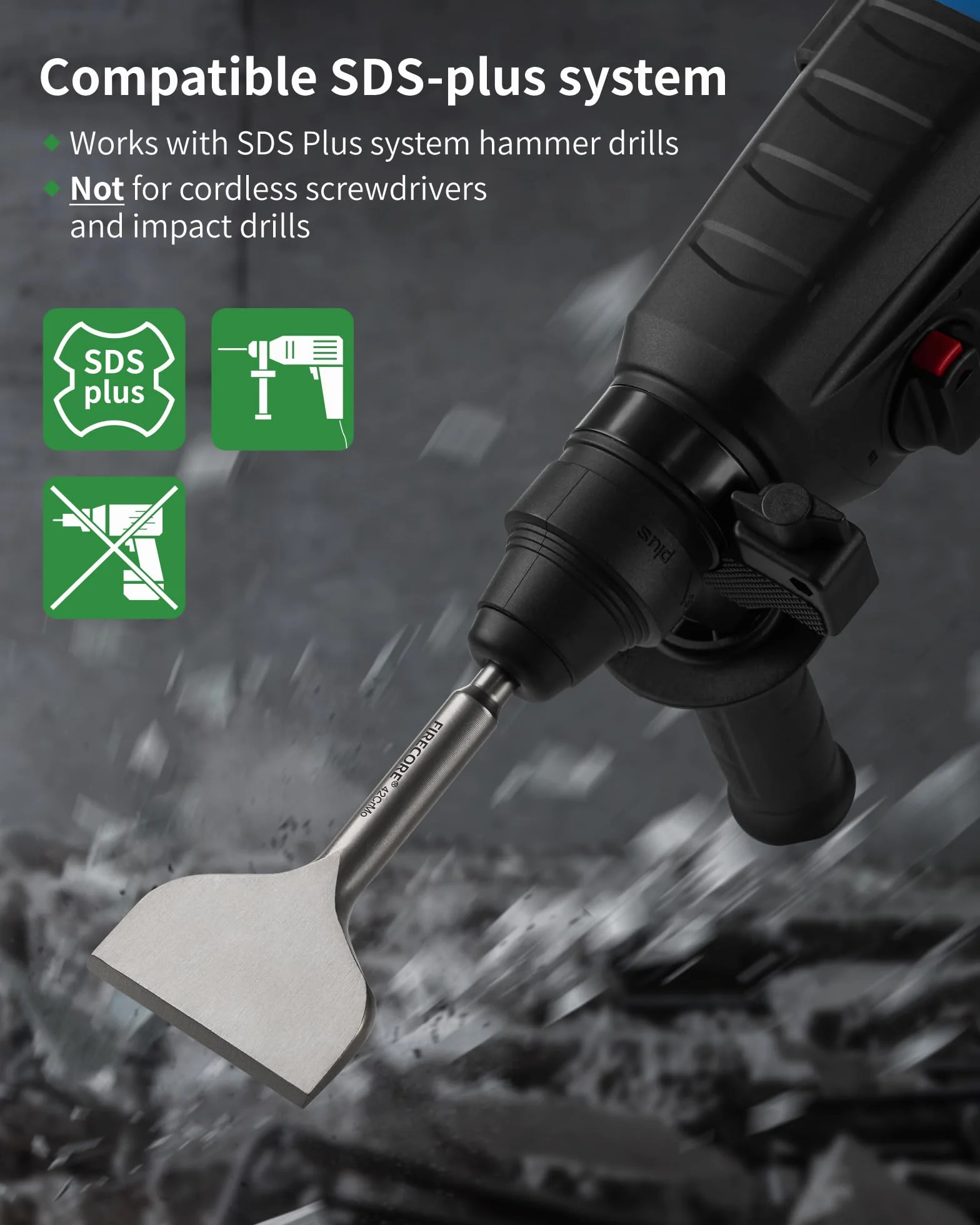 Firecore Scalpello SDS Plus 165 mm x 75 mm Acciaio Speciale 42CrMo