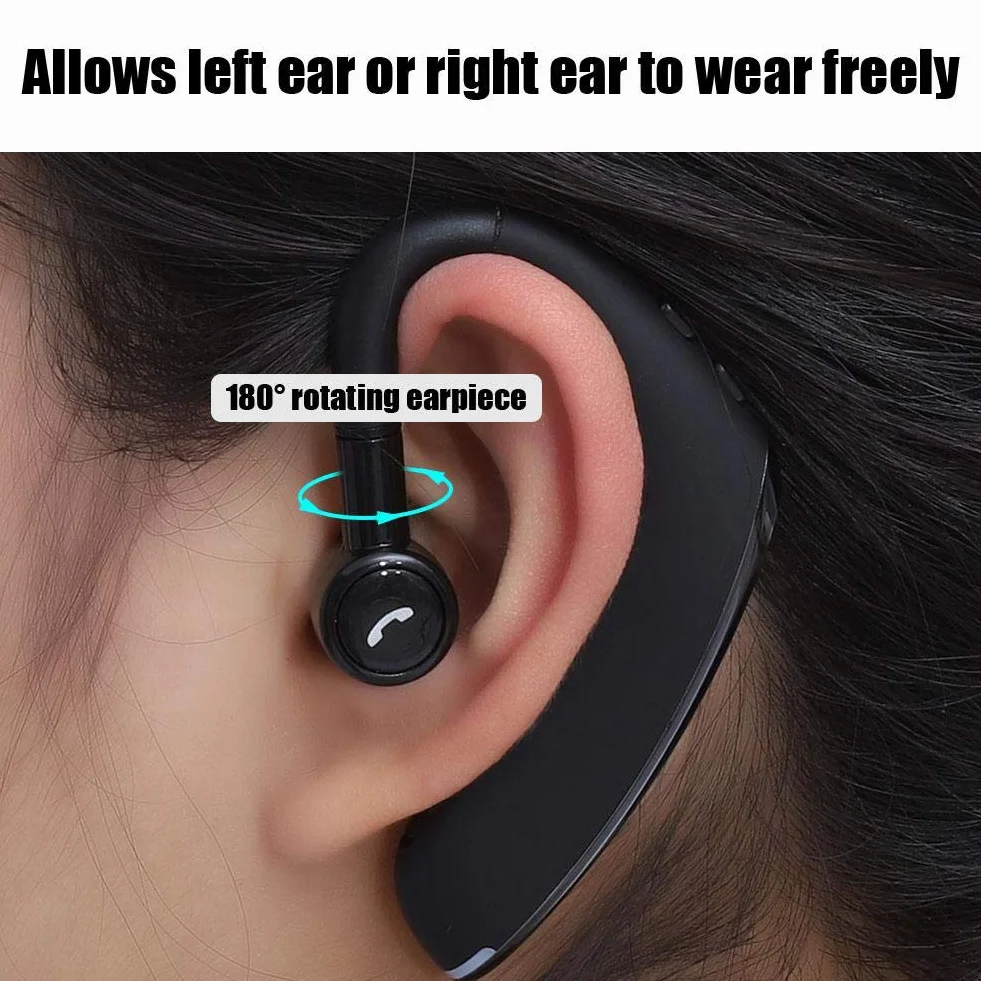 Denash Auricolare Stereo Bluetooth 5.0 Singolo, Cuffia Auricolare Wireless Professionale con Microfono, Auricolare F900 Chiamata a Mani libere