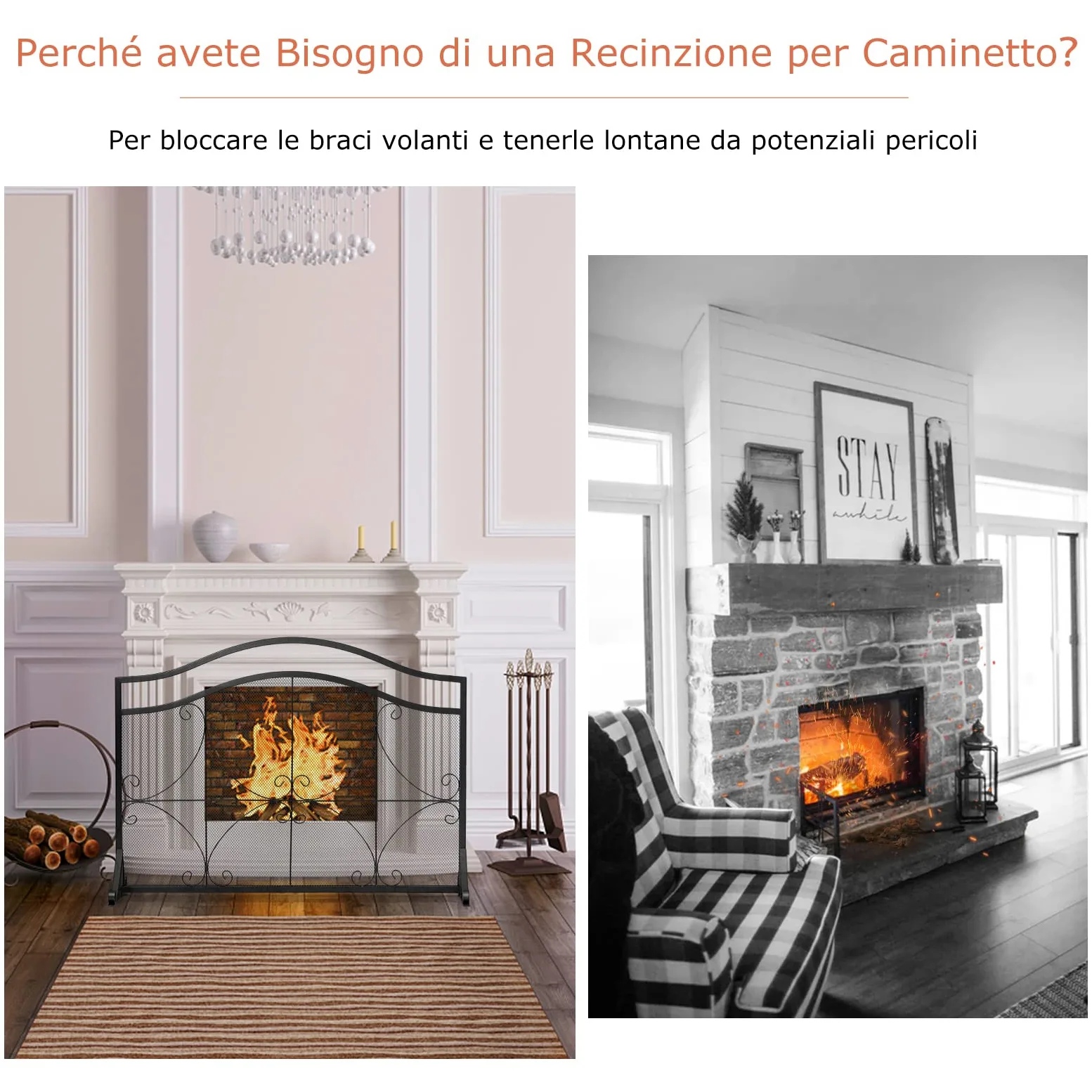 GYMAX Parascintille Camino, Telaio in Metallo, con Gambe di Sostegno, Struttura Stabile, Paravento Moderno per Soggiorno, Camera da Letto, 112,5 x 33,5 x 83,5 cm, Nero
