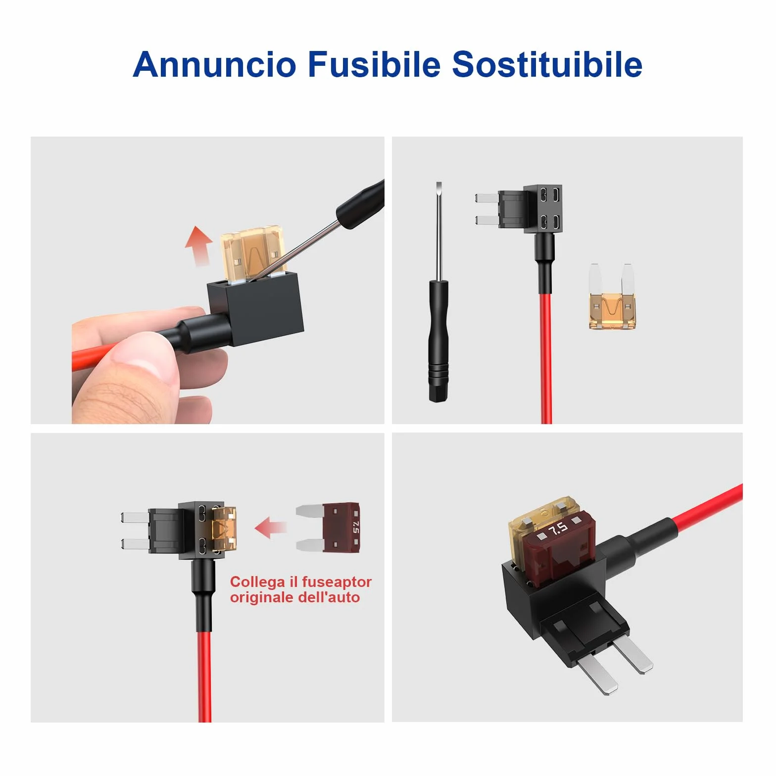 Kit Cablaggio USB-C con Schermo LED, 12V-32V a 5V 3A Auto Cavo di Ricarica Kit 4m 3-Core con Protezione Regolabile a Bassa Tensione, Dash Cam Hardwire Kit Monitoraggio Parcheggio 24 Ore