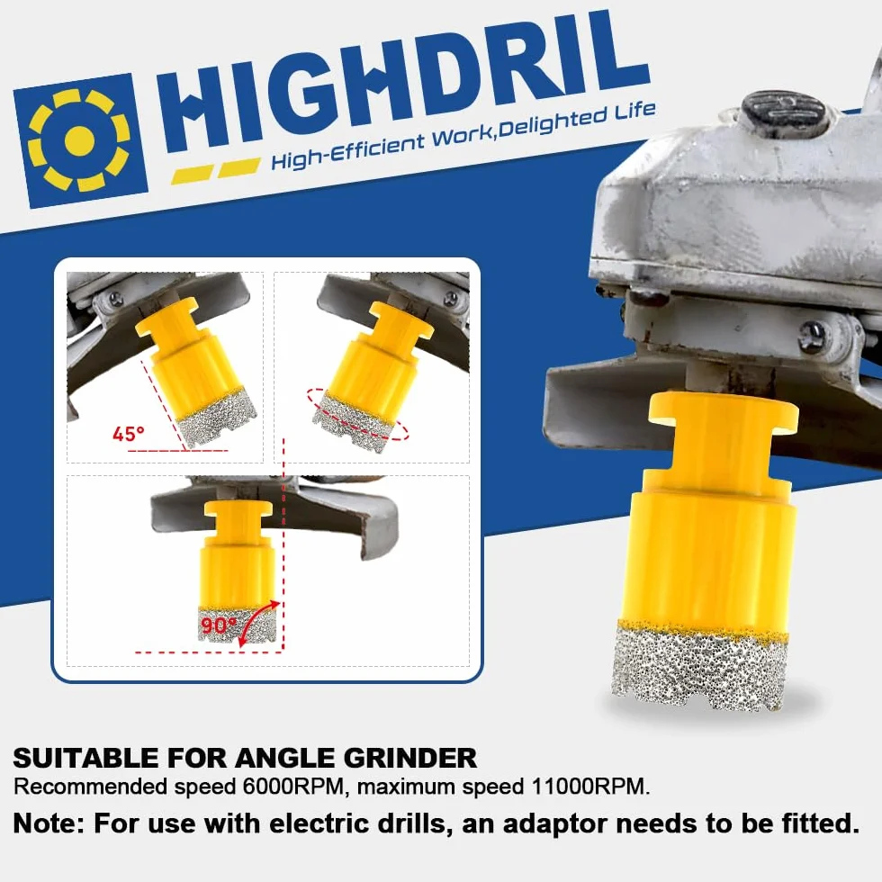 HIGHDRIL Punta per Trapano Diamantata 12mm Filettatura M14 Foratura Secco Piastrelle Ceramica Granito Marmo