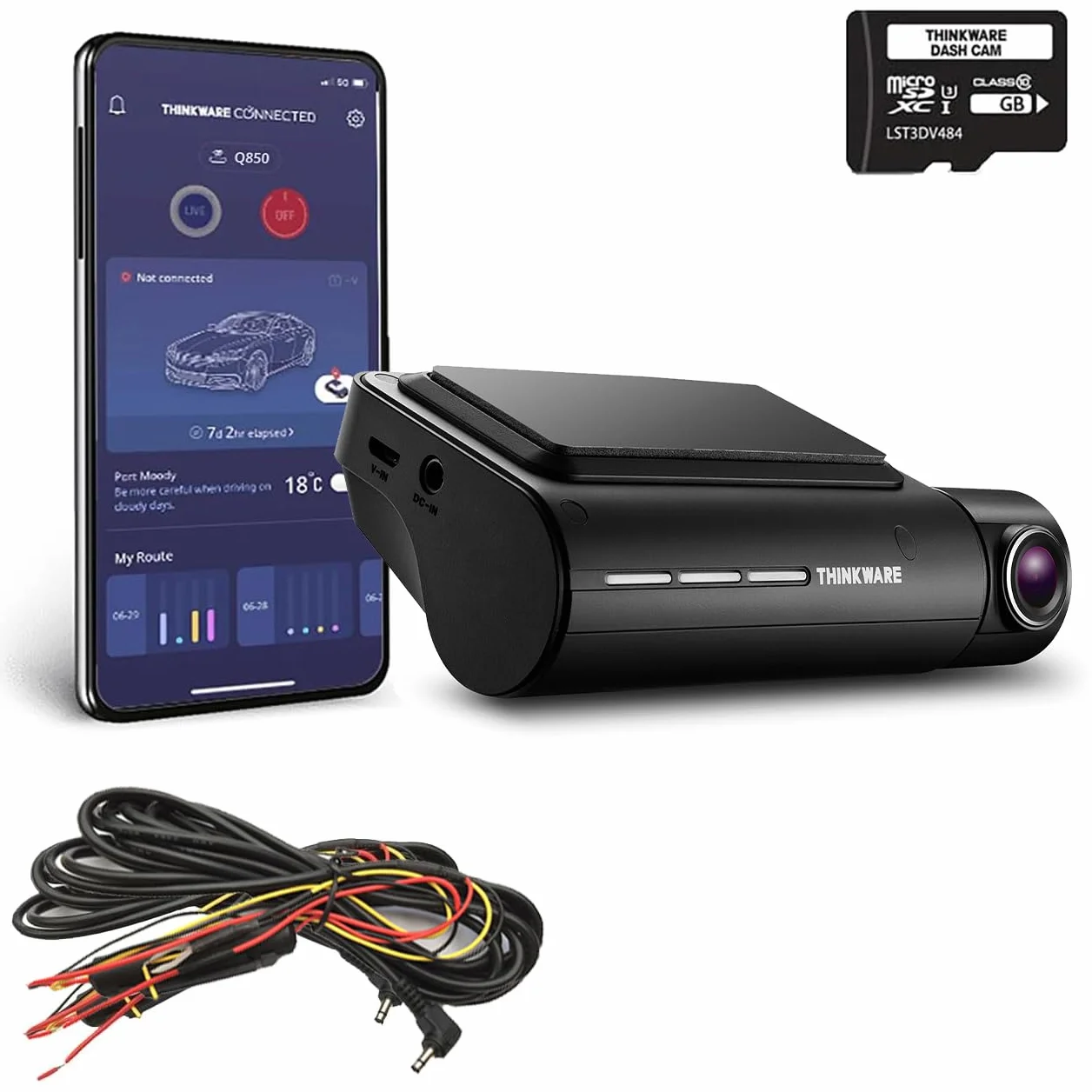 Thinkware Q850 Dash Cam QHD 1440p - Telecamera da cruscotto anteriore con super visione notturna, app connessa - Include cavo di alimentazione per batteria, modalità di parcheggio sicuro e scheda SD