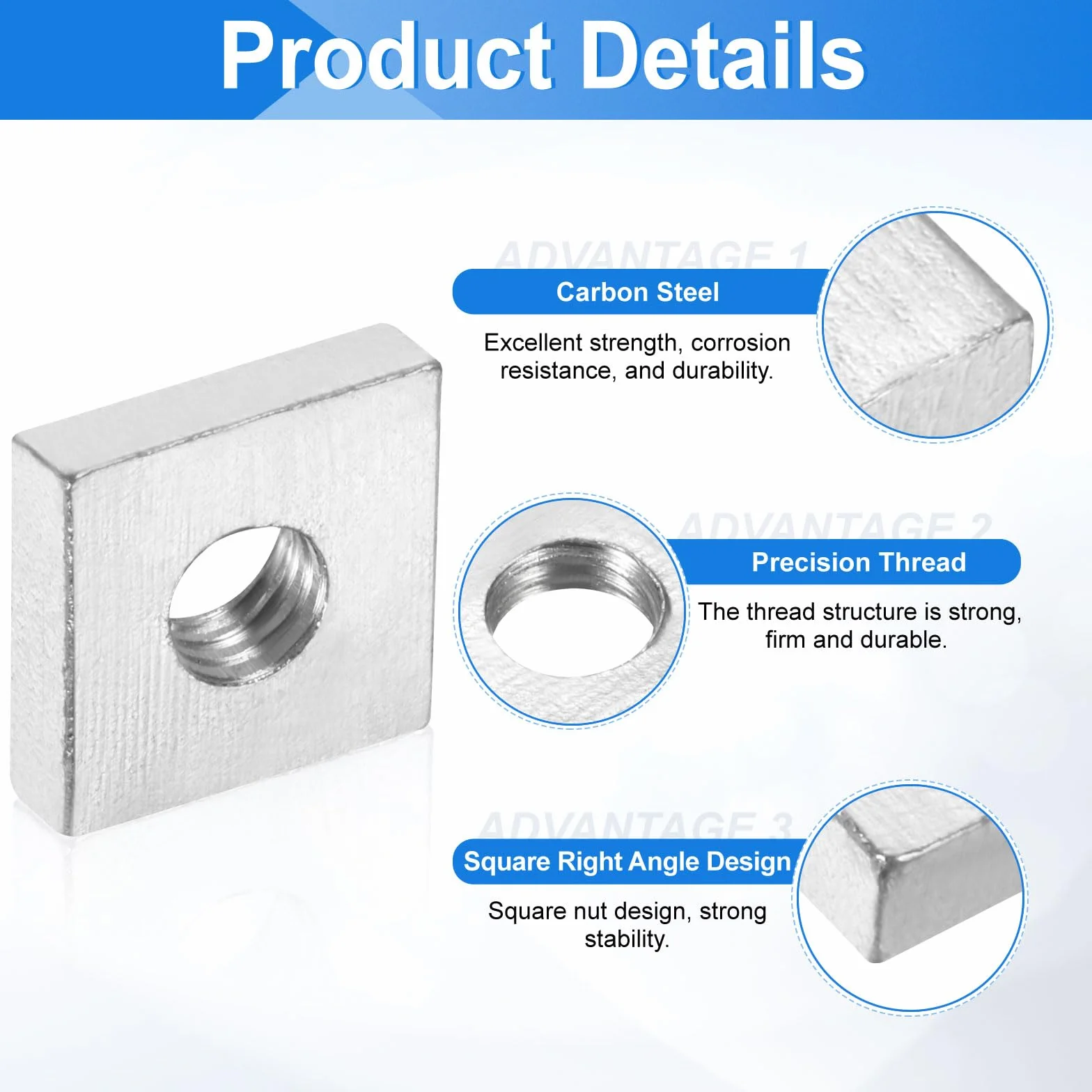 sourcing map Dadi Quadrati M6 x 14 mm x 4 mm Acciaio al Carbonio Zincato Filettatura Grossa