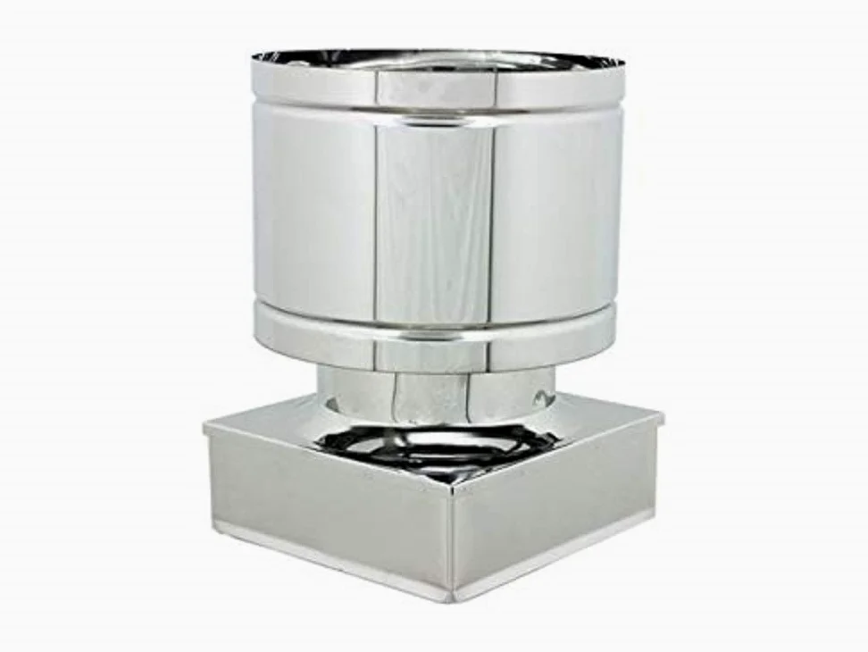 Terminale circolare 4 venti per canne fumarie in acciaio inox con base quadrata (DN 120 sezione 370x370)
