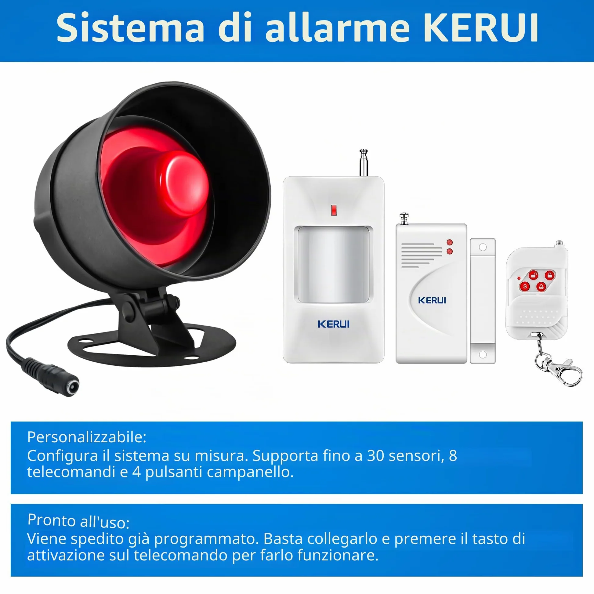 Kit di Allarme Antifurto Wireless per Porta 120dB, Allarme Casa con Sensore di Contatto per Porta e Controllo Remoto, Sistema di Sicurezza per Casa, Appartamento, Capannone, Garage