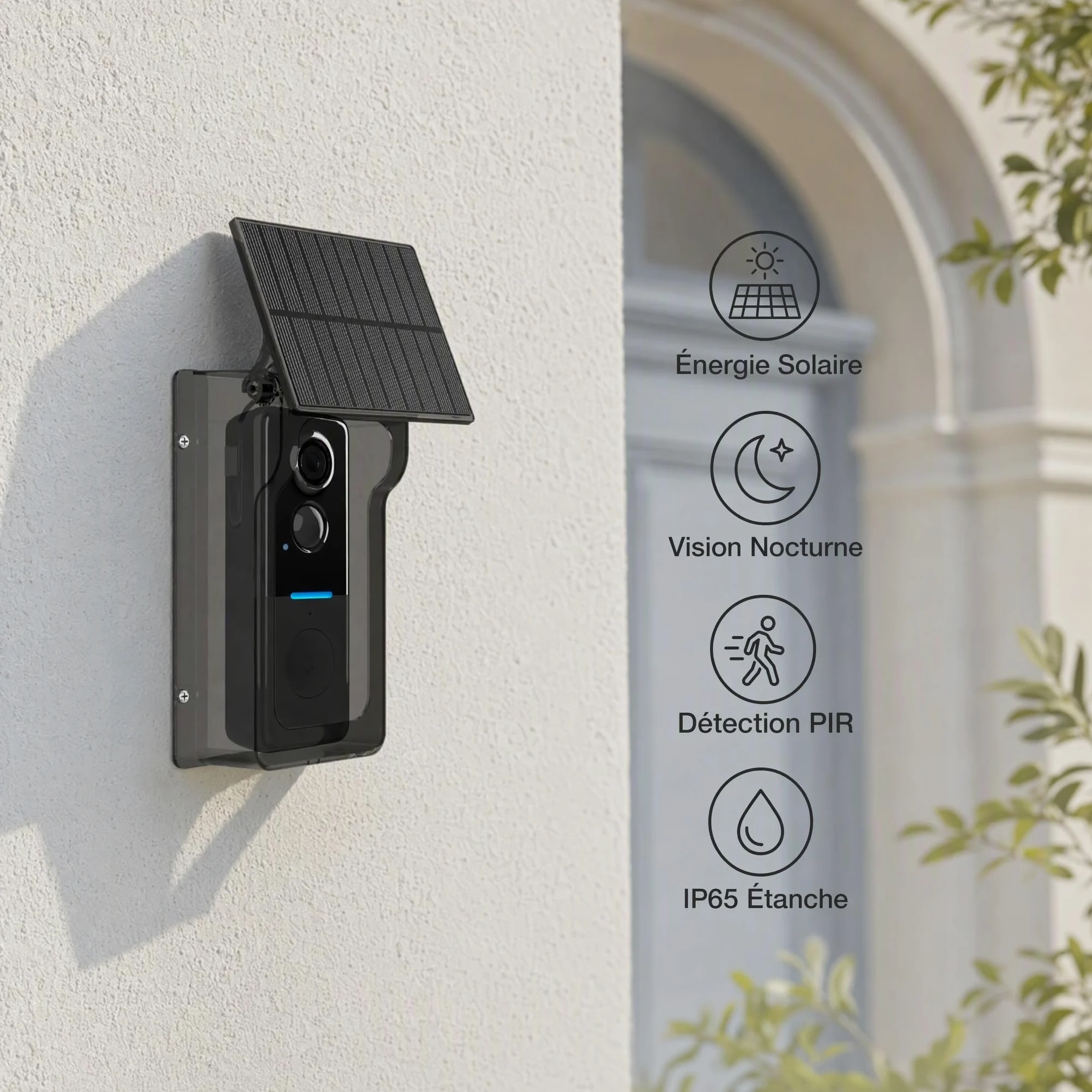 Whychstore Videocitofono wireless con copertura a energia solare, videocitofono 1080P con visione notturna e rilevamento del movimento PIR, IP65 impermeabile Smart Home Security per Tuya
