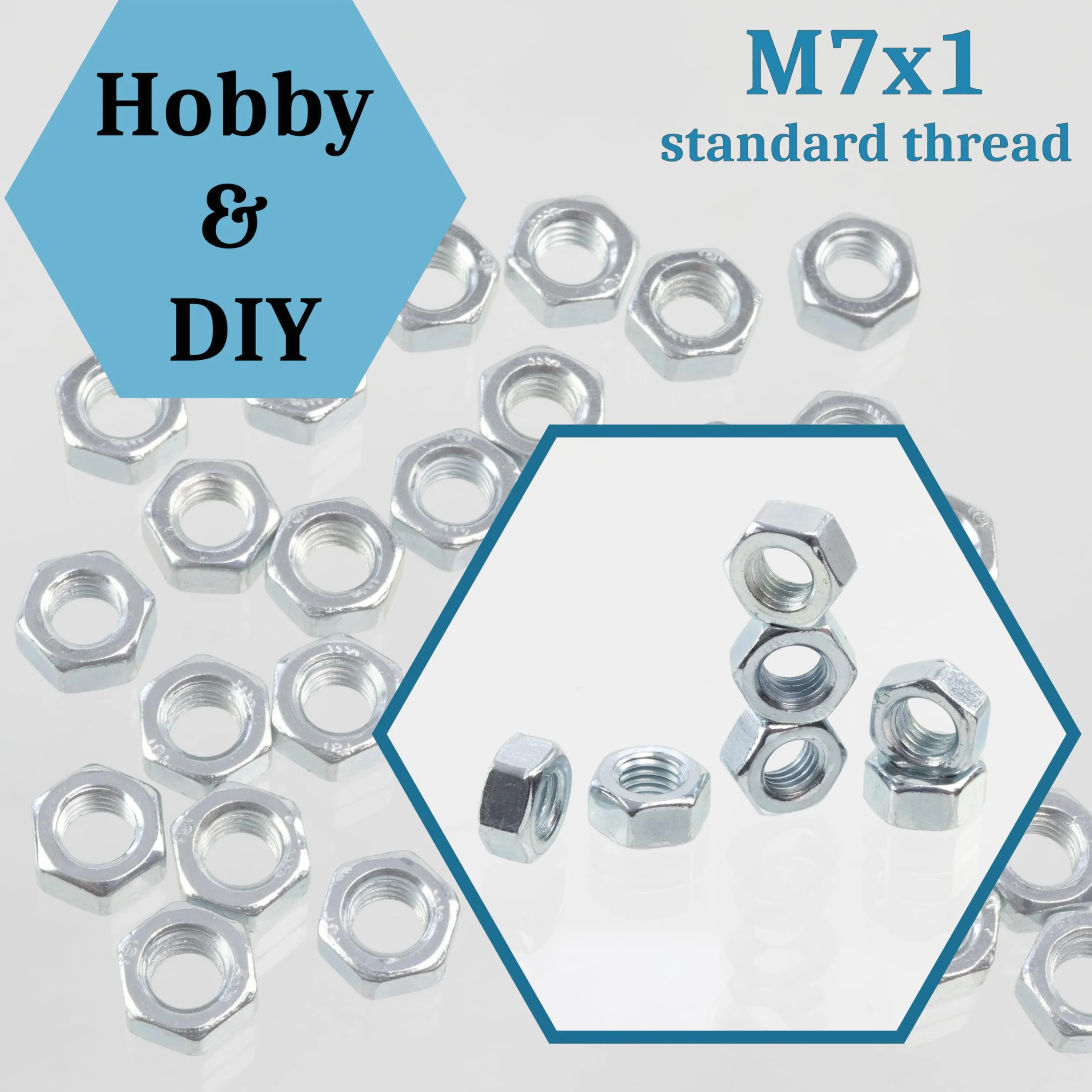 AERZETIX Set 30 Dadi esagonali M7x1mm acciaio zincato argento