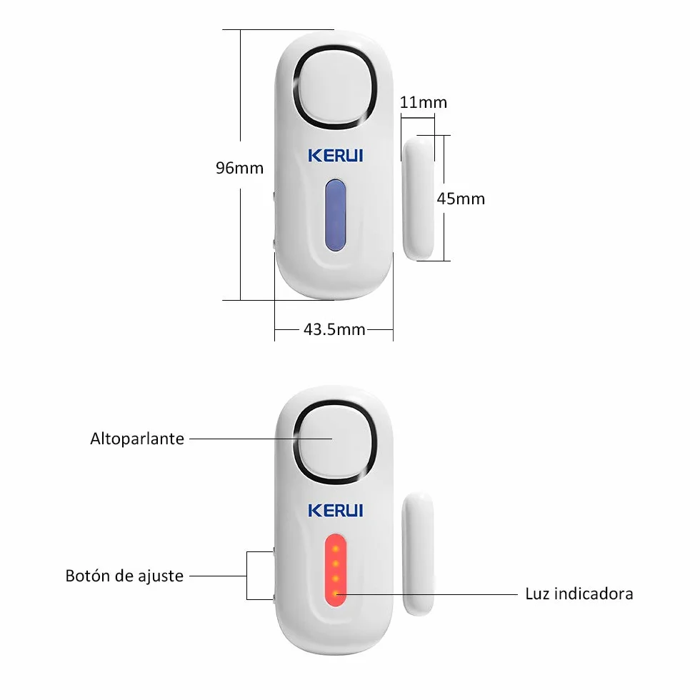 KERUI Allarme Casa Senza Fili D2, 4 Zone Sistemi di Sicurezza Domestica con 2 Sensore Movimento,1 Allarme Porta 4 Sensori Porta 1 Telecomando, 120dB Sensori Allarme Porte e Finestre per Casa Garage
