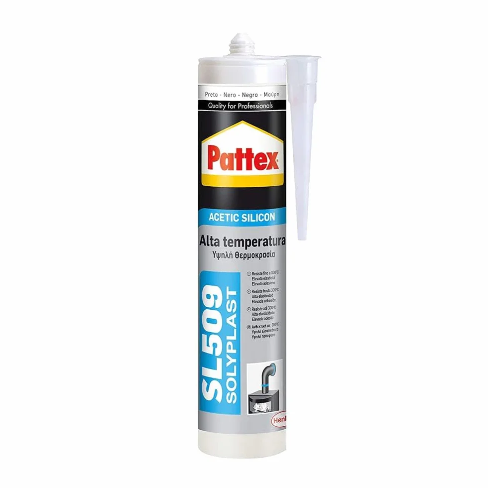 Pattex Silicone Sigillante SL509, Acetico, 300°C, 300 ml, Nero