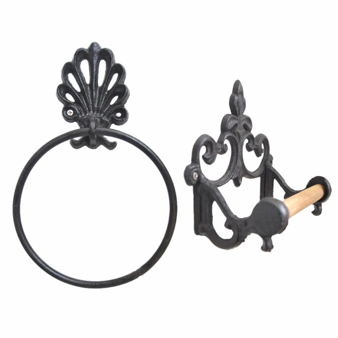 Anello Portasciugamani Rotondo in Ferro Battuto, 2 Pezzi | Stile Retro Semplice ed Elegante, Nero, Accessori di Montaggio Inclusi