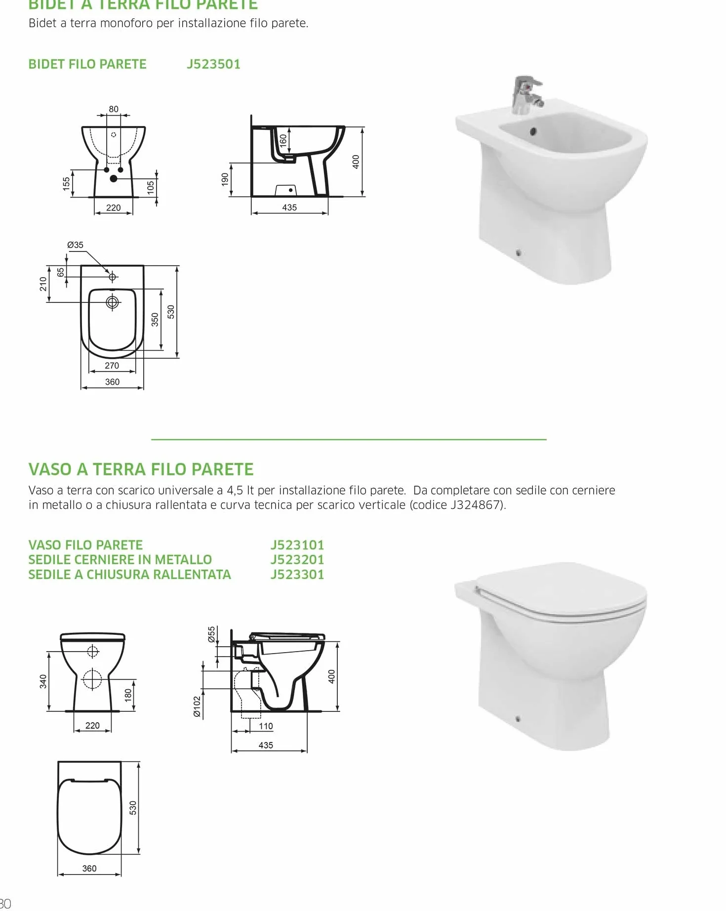 Coppia di sanitari filomuro Dolomite Gemma 2 con Bidet, Wc e Sedile Soft Close